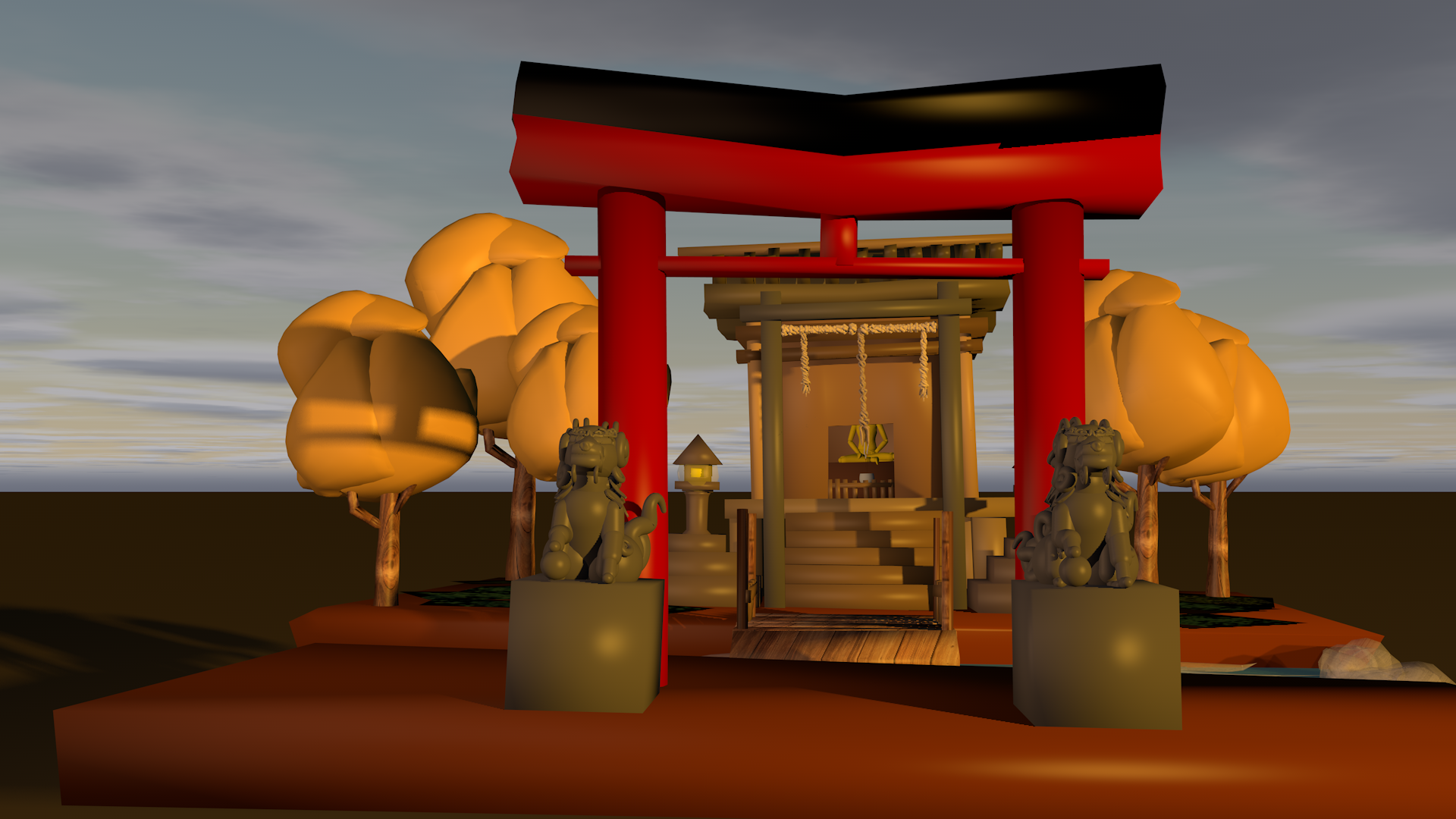 Front view of the temple exported in Cinema 4D