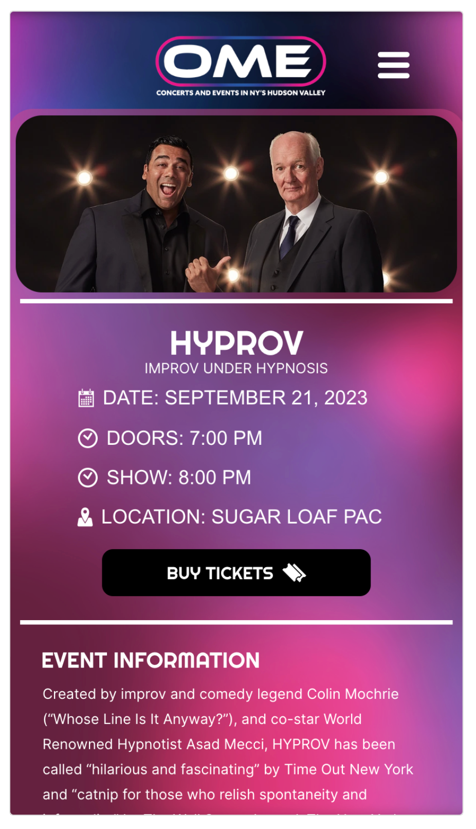 OME Mobile Site - Event Page