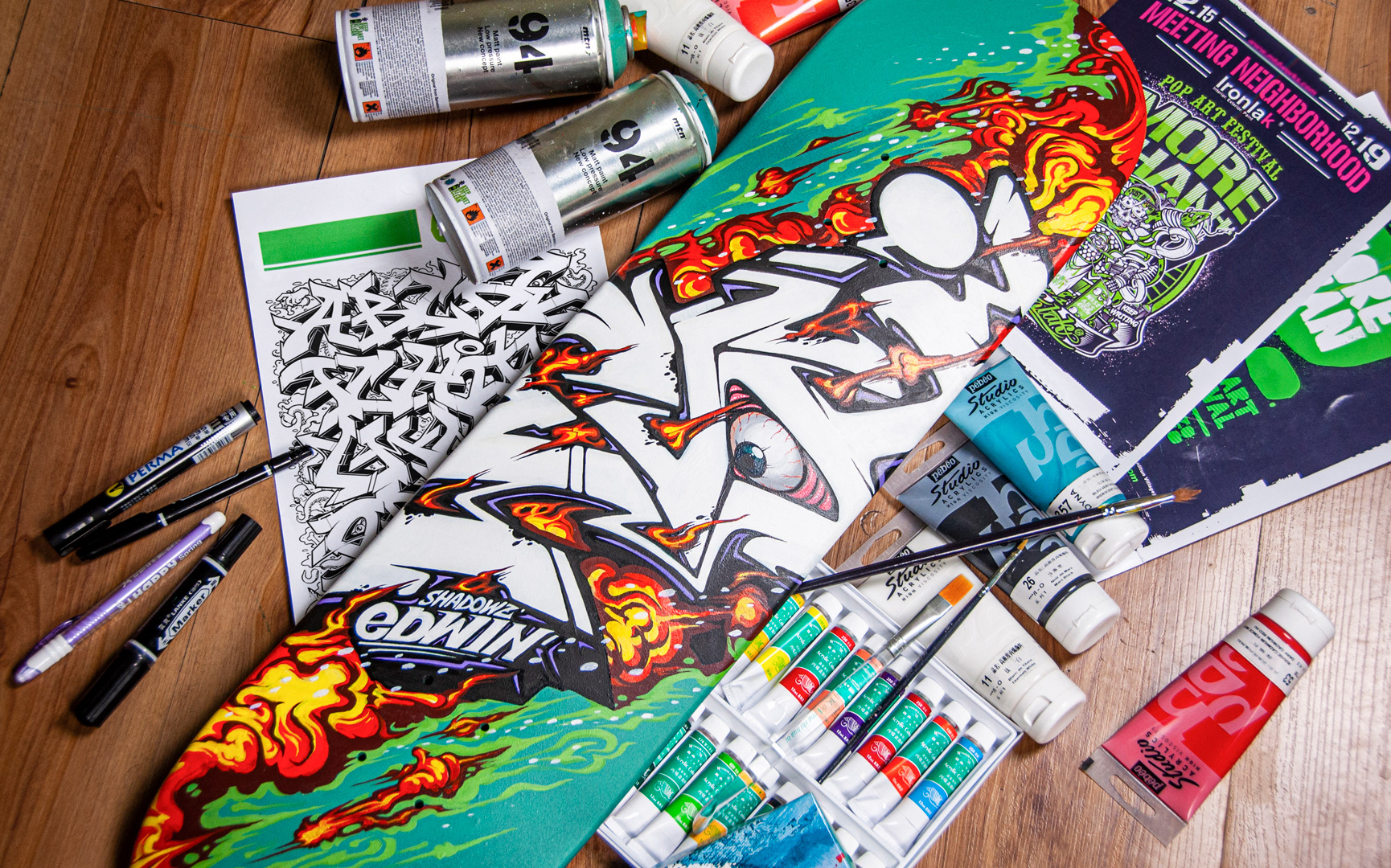 Hand-drawn Skateboard Deck for MTD art exhibition in Beijing (2010)