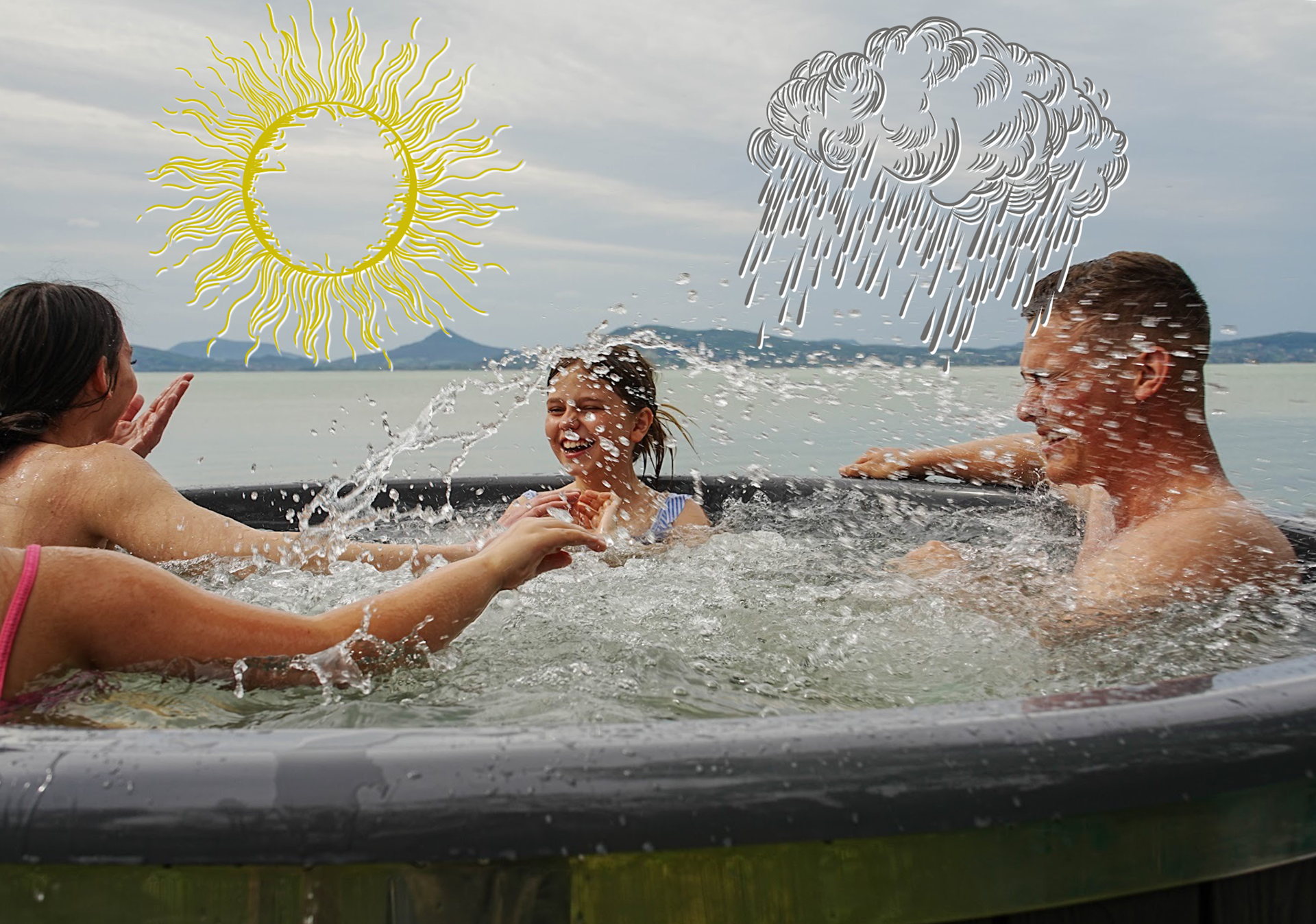 The image to rent a tub even if the weather is sunny and rainy.