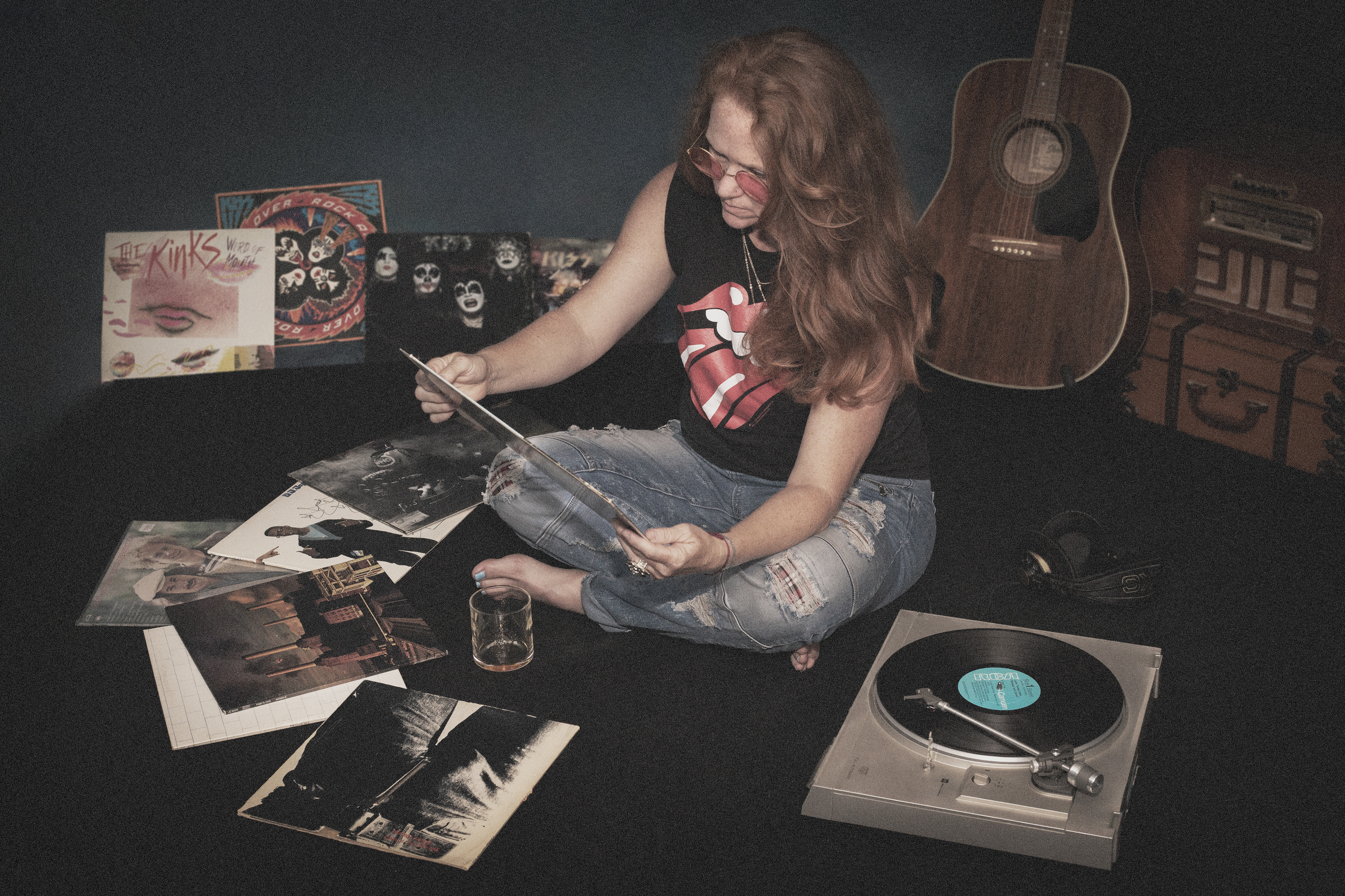 Stephanie wanted a vintage vibe, so we raided my record collection, added some vintage headphones, turntable, and radio.