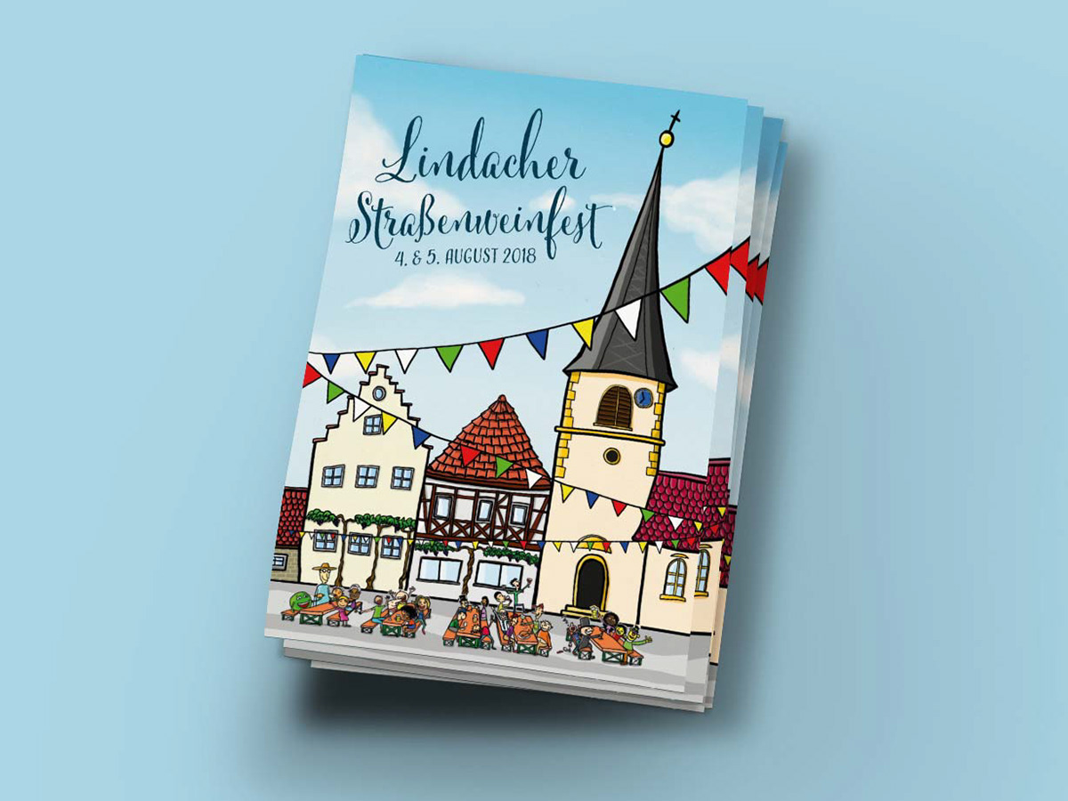 illustration, weinfest, lindach, franken, illustrator, volkach, flyer, flugblatt, wein, design, figuren
