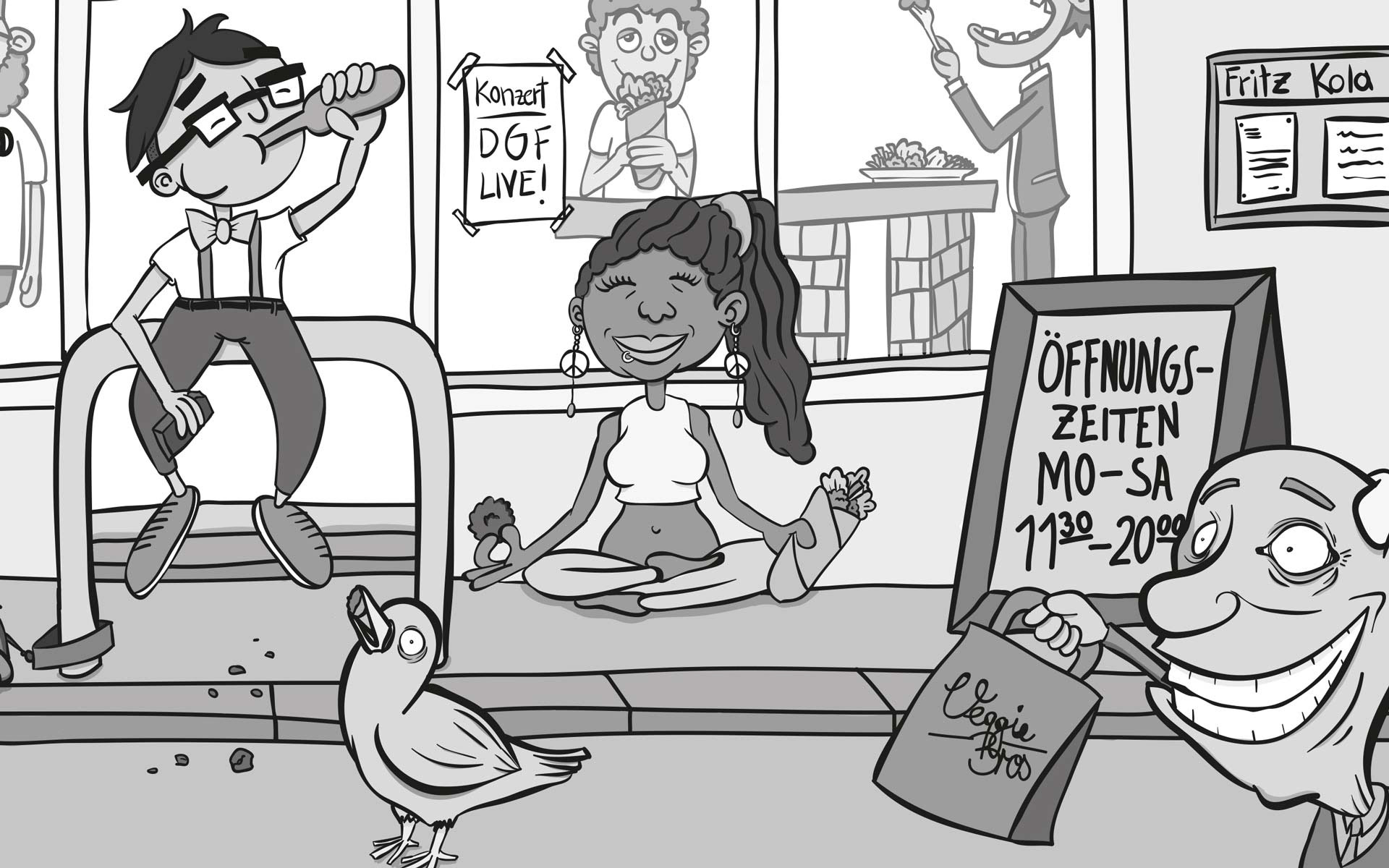 wimmelbild, flyer, illustration, veggie, bros, wuerzburg, illustrator, volkach, schweinfurt, franken, fotograf, nah