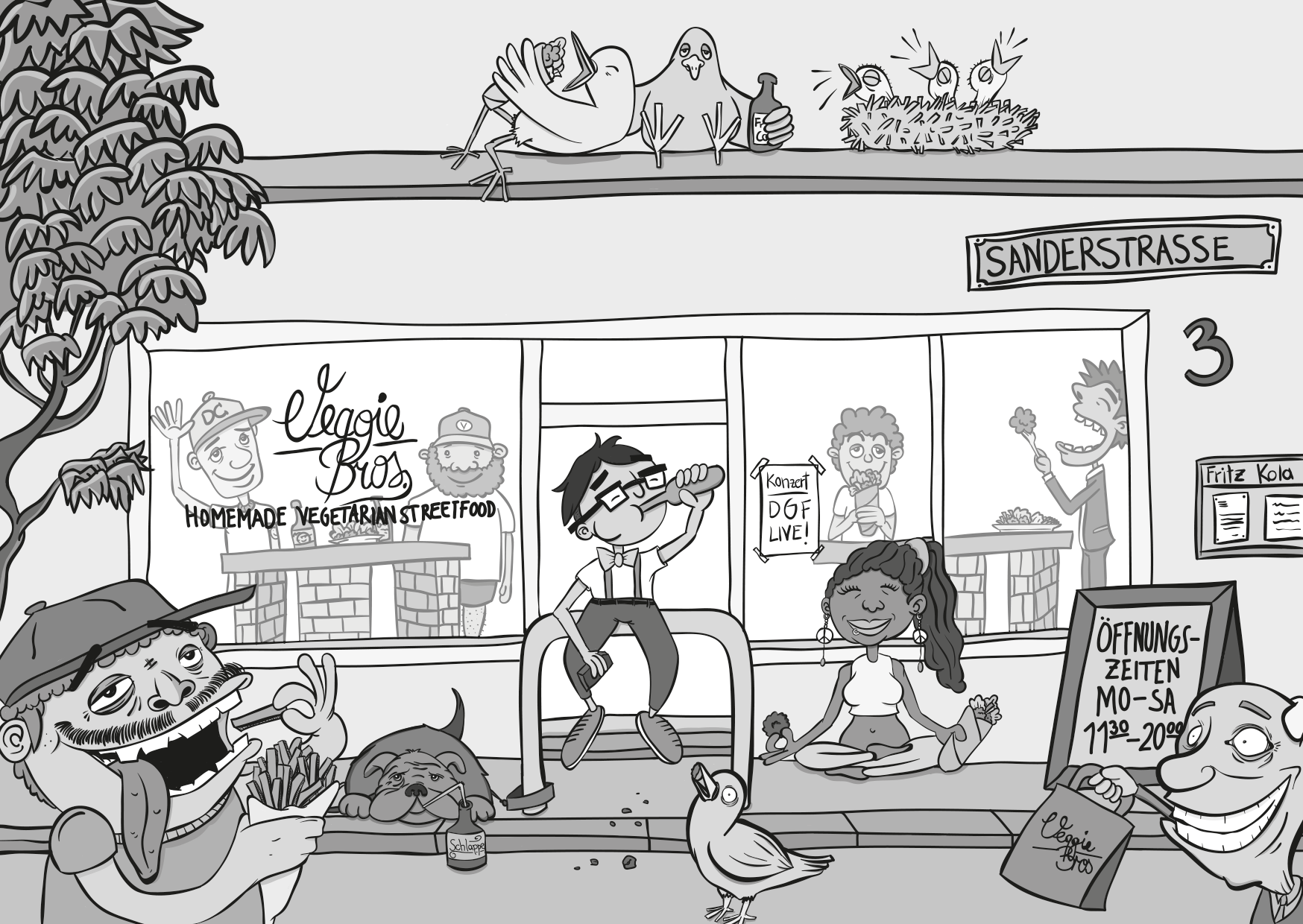 wimmelbild, flyer, illustration, veggie, bros, wuerzburg, illustrator, volkach, schweinfurt, franken, fotograf, gif, animation