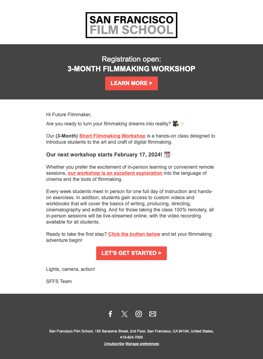 Workshop Email Campaign - Design/Content Creation