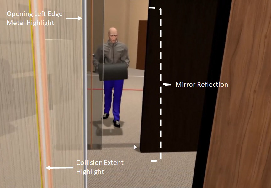 Frontal passability feedback for users upon collision