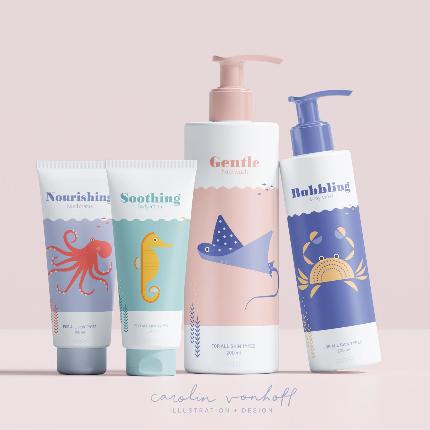 Gentle ocean-themed cosmetic branding for children's skincare