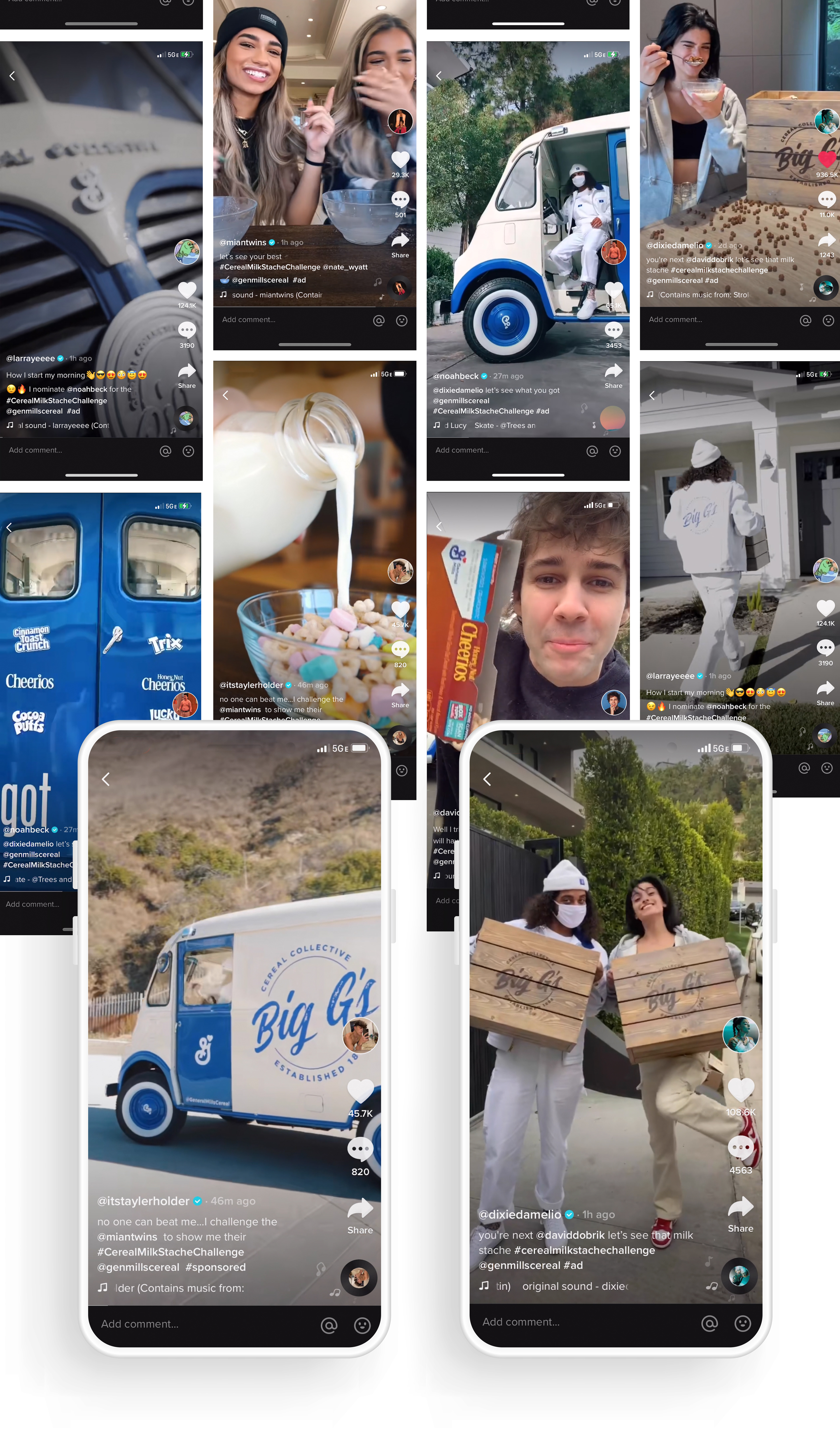 influencer marketing, influencer campaign, seeding kit, influencer seeding moment, general mills, gm, got milk, delivery, cereal, gm, LA, tiktok, big g, vintage, custom van, custom vehicle, delivery vehicle, david dobrick, noahbeck, larrayeeee, mian twins, dixie damelio