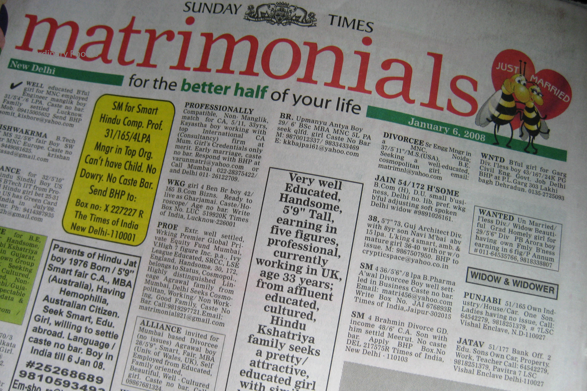 Matrimonials in the newspaper in India