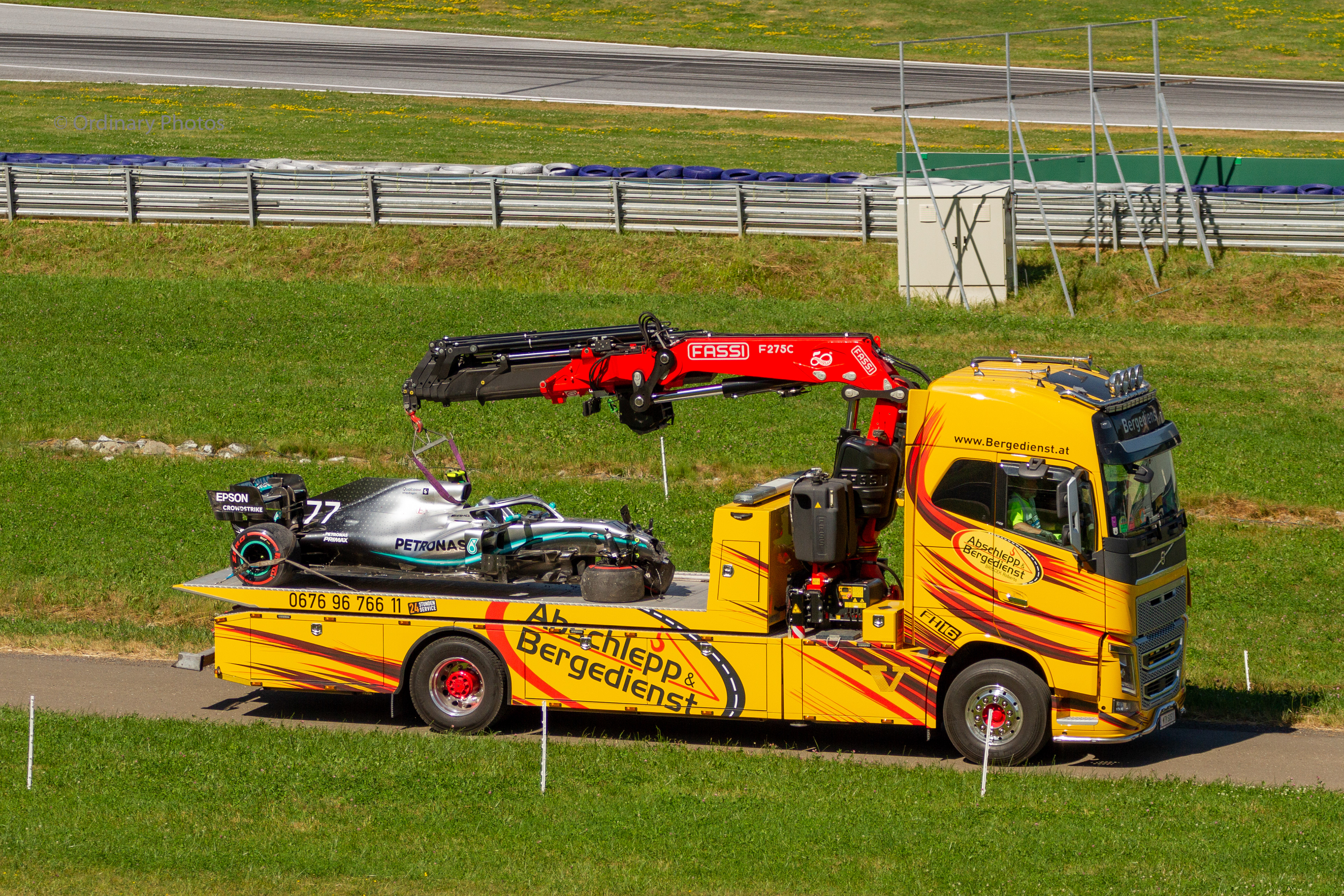 The crashed Mercedes of Valteri Bottas during the GP weekend in Austria 2019