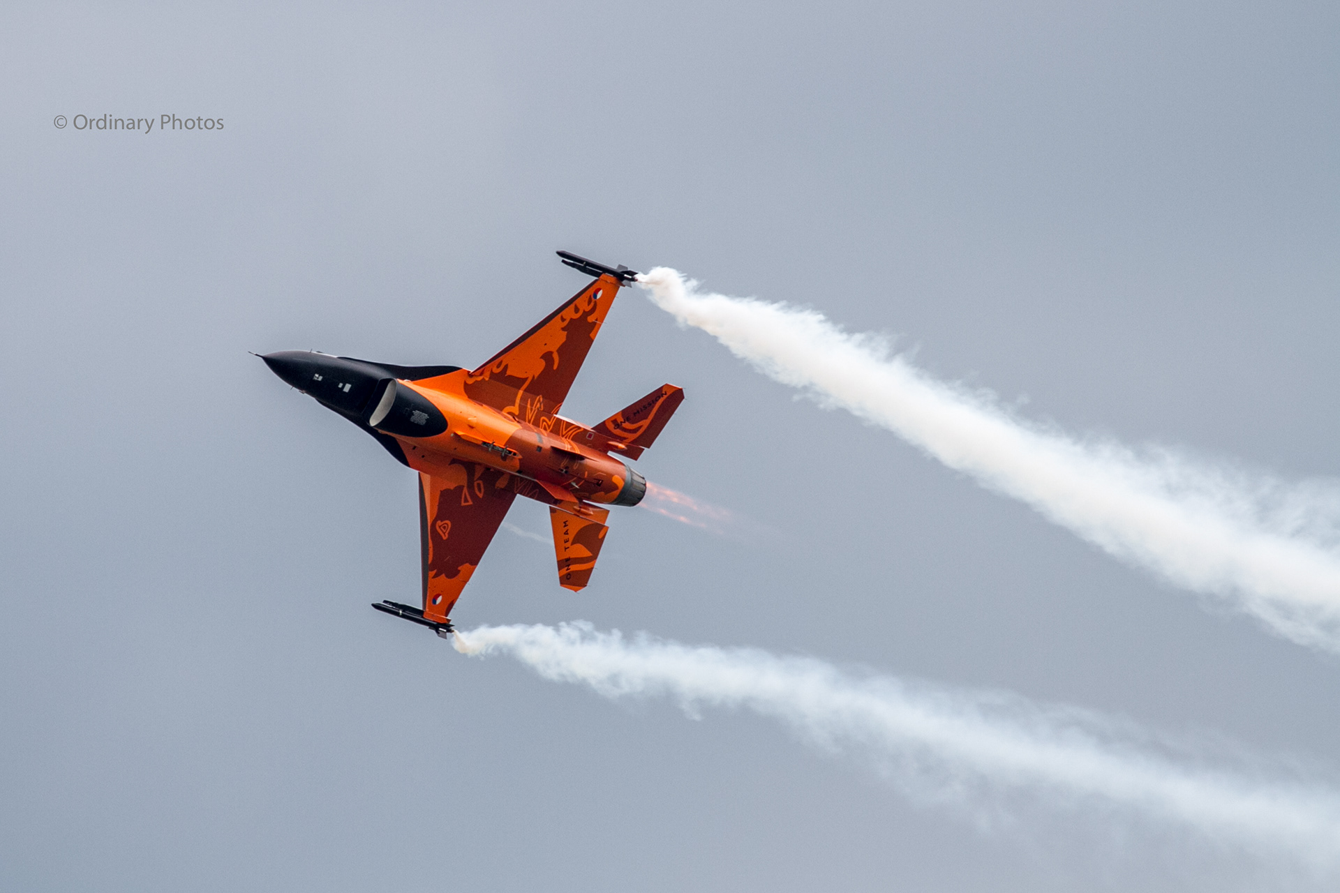 The orange F-16 (J-015) of the Solo Display Team during the the Luchtmachtdagen 2013 at Vliegbasis Volkel