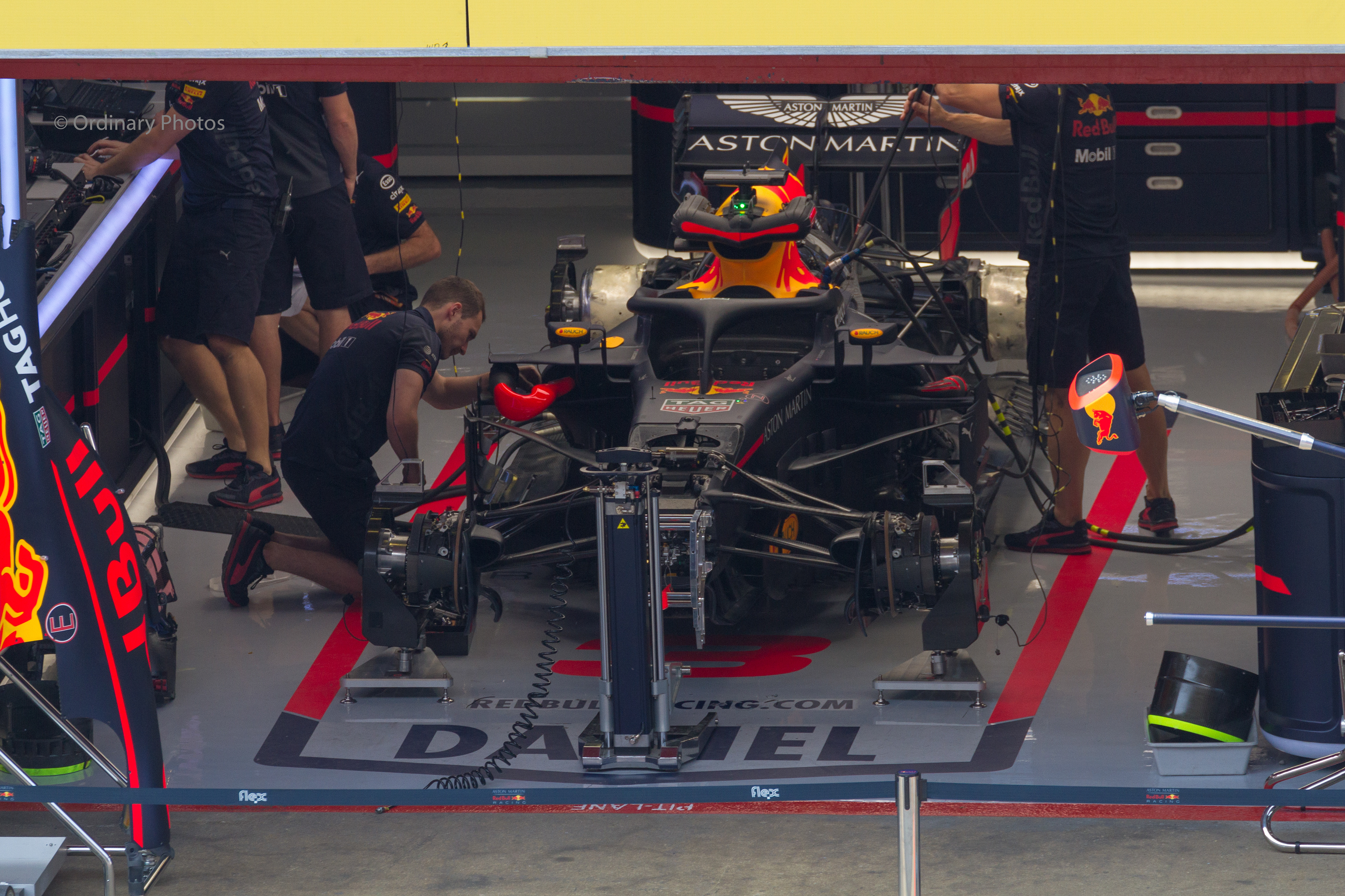 Preparing the car of Daniel Ricciardo during the F1 Grand Prix at Circuit de Barcelona-Catalunya in 2018