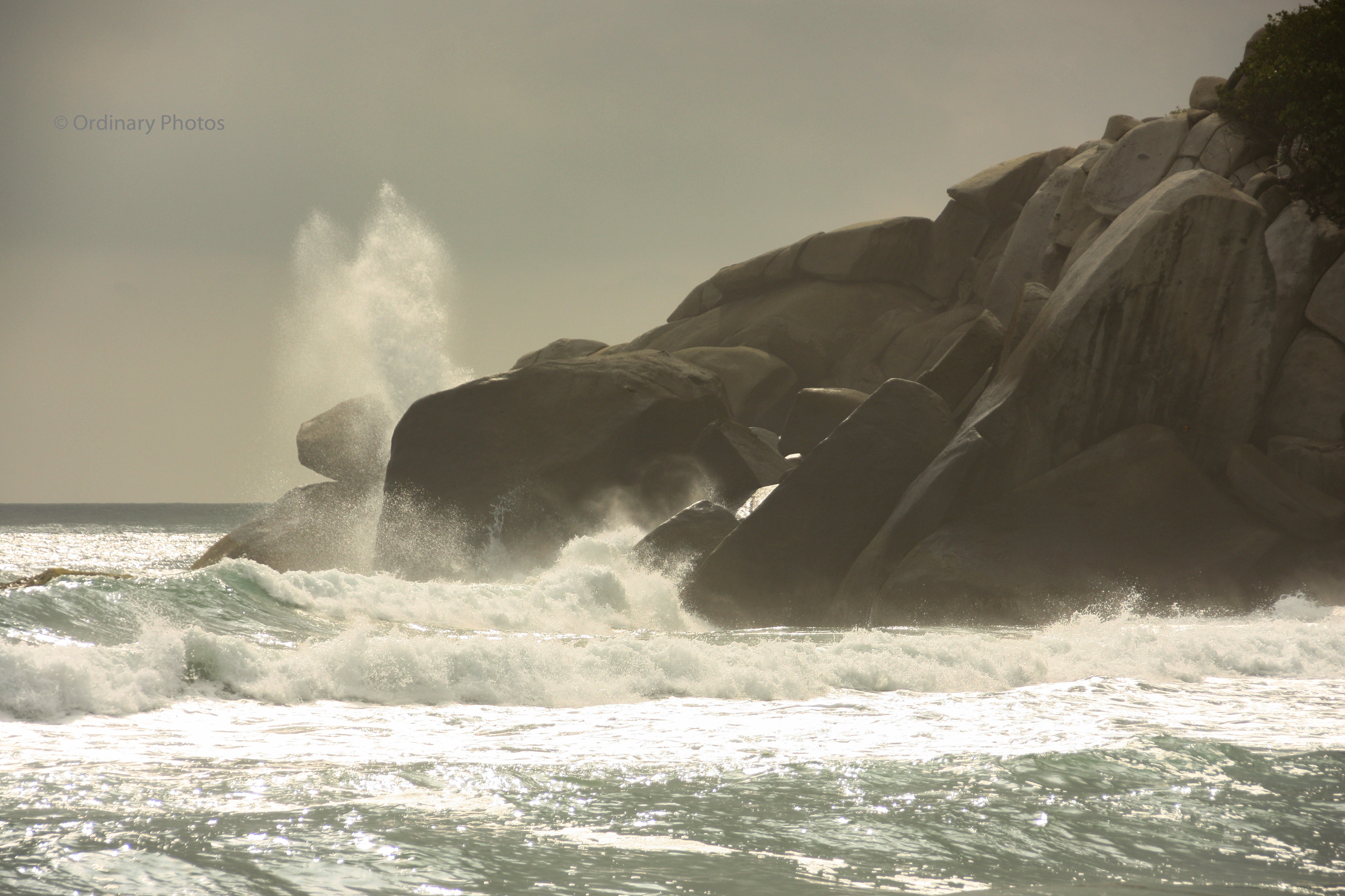 Splashing water against the rocks of Tayrona National Park
