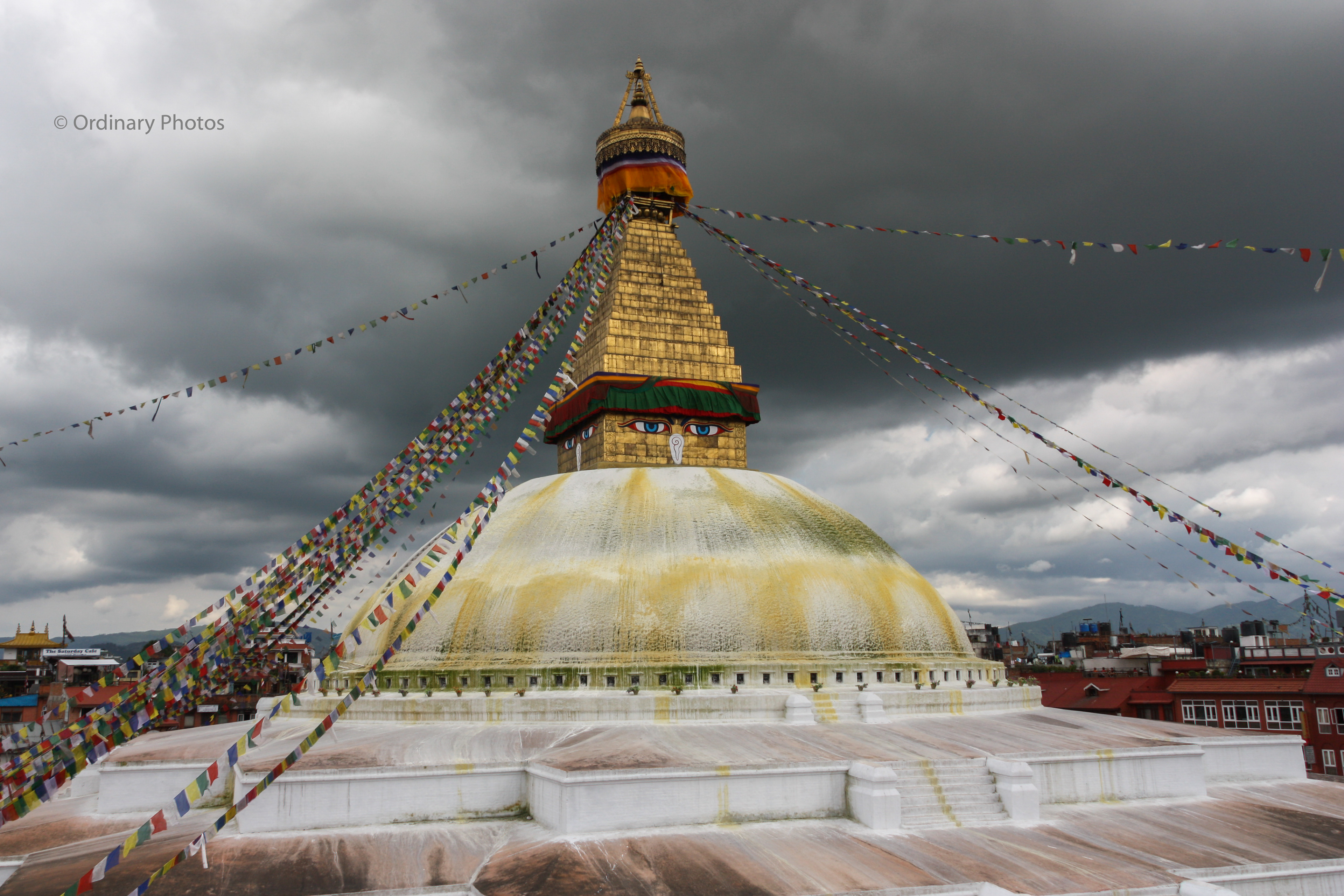 Clouds forming over the Boudhanath Stupa (or Bodnath Stupa) close to Kathmandu
