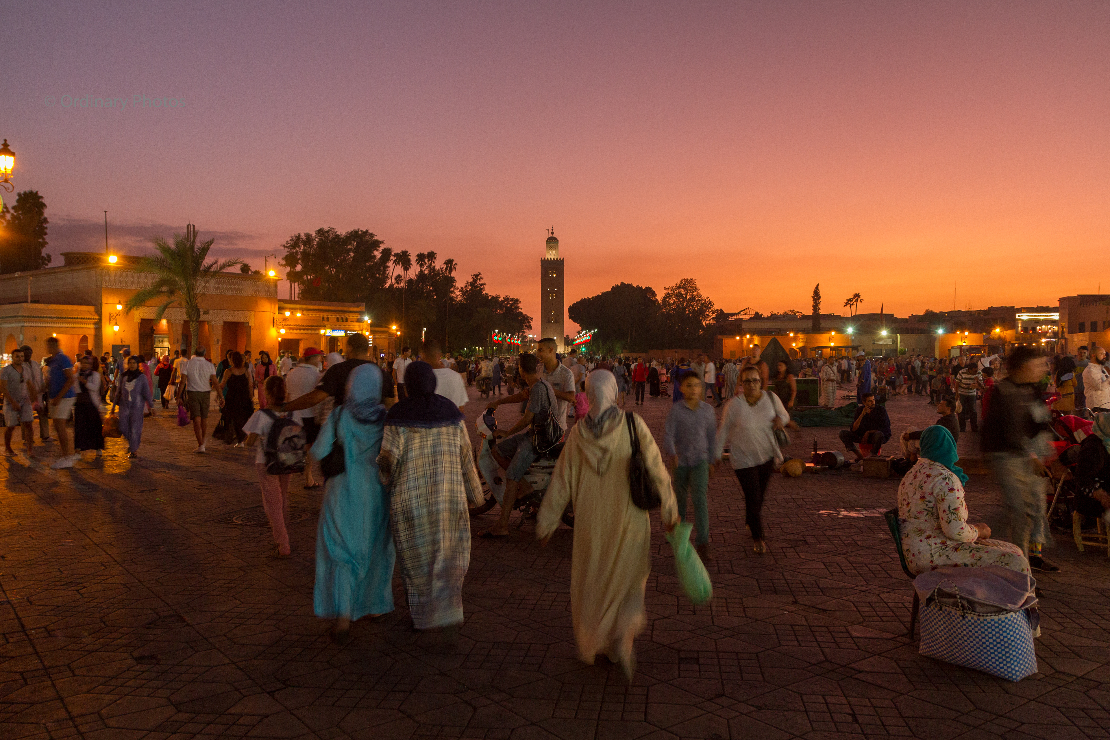 The Djemaa el Fna square in Marrakesh just after sunset