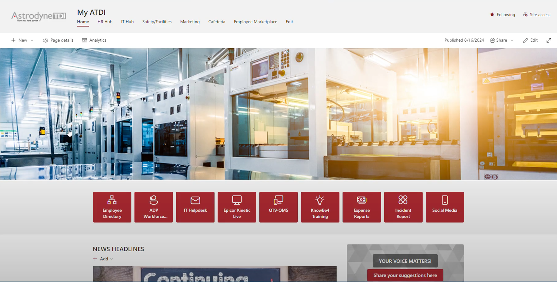 Homepage and the first thing users see when they open the page.