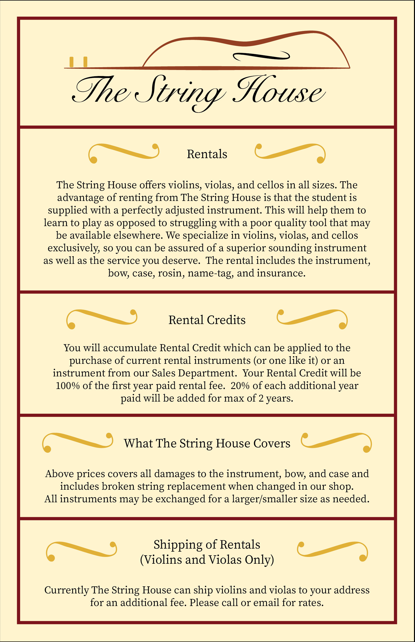 Brochure page with rental information