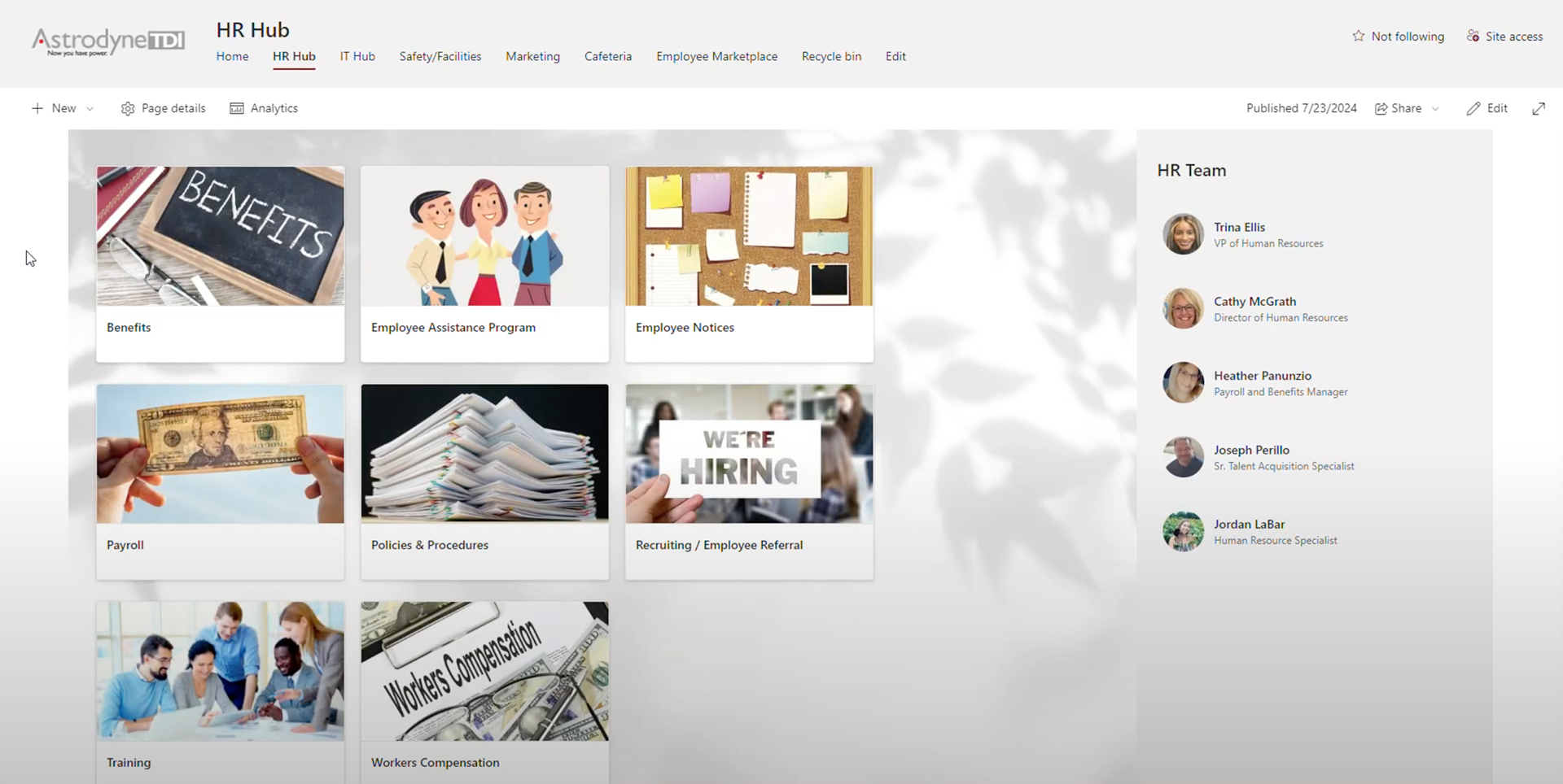 HR Hub where employees are able to find many different resources for the company.