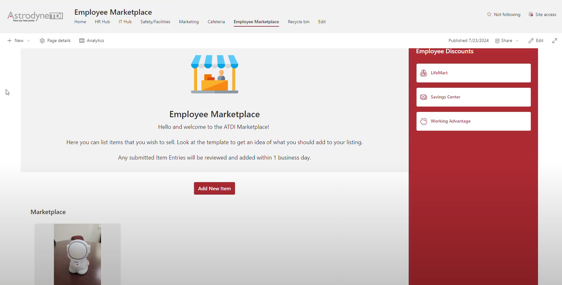 Employee marketplace where employees can submit a response to be posted and sold.