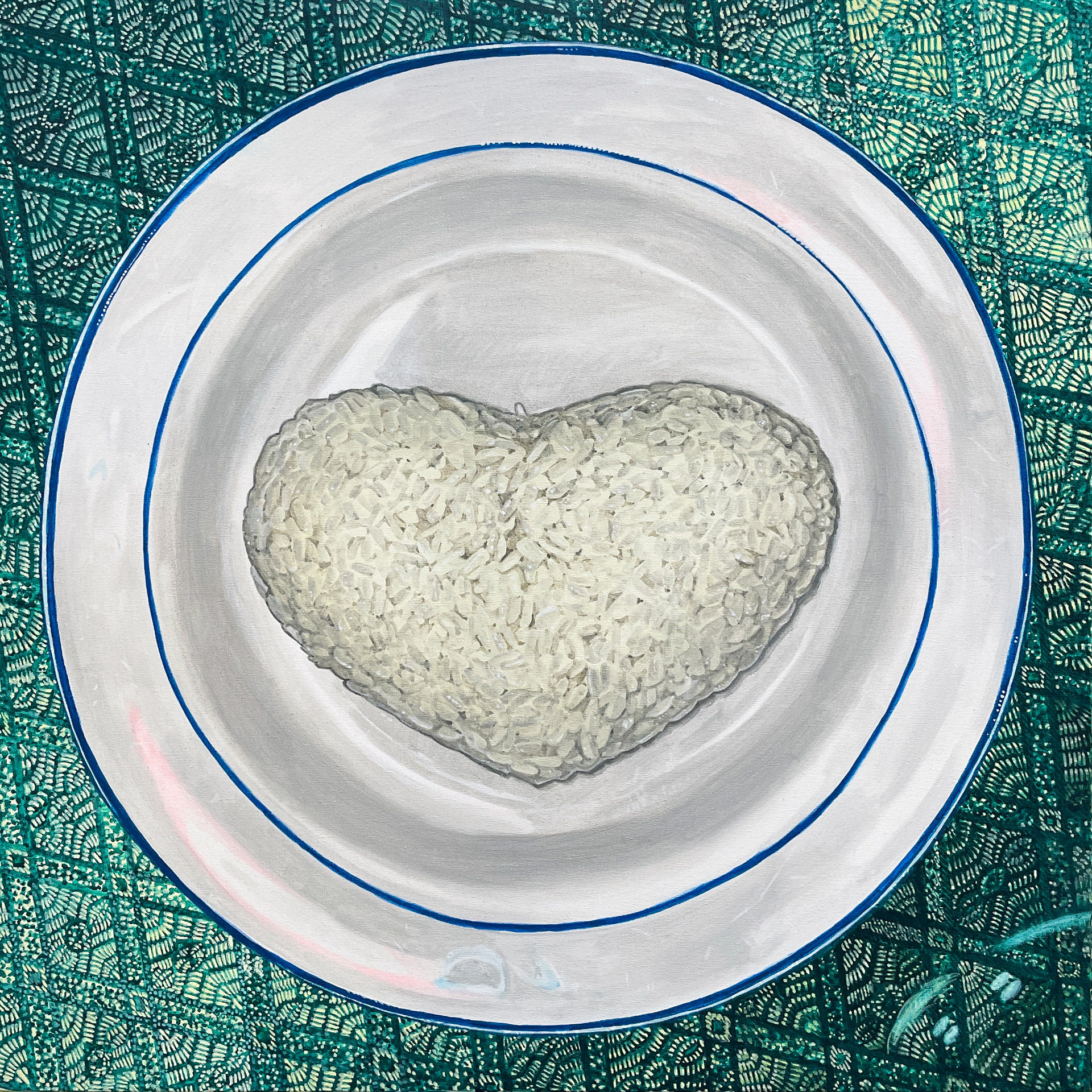 밥심 Power of Rice, 2022, gouache on cotton, 45.5ｘ45.3 ㎝