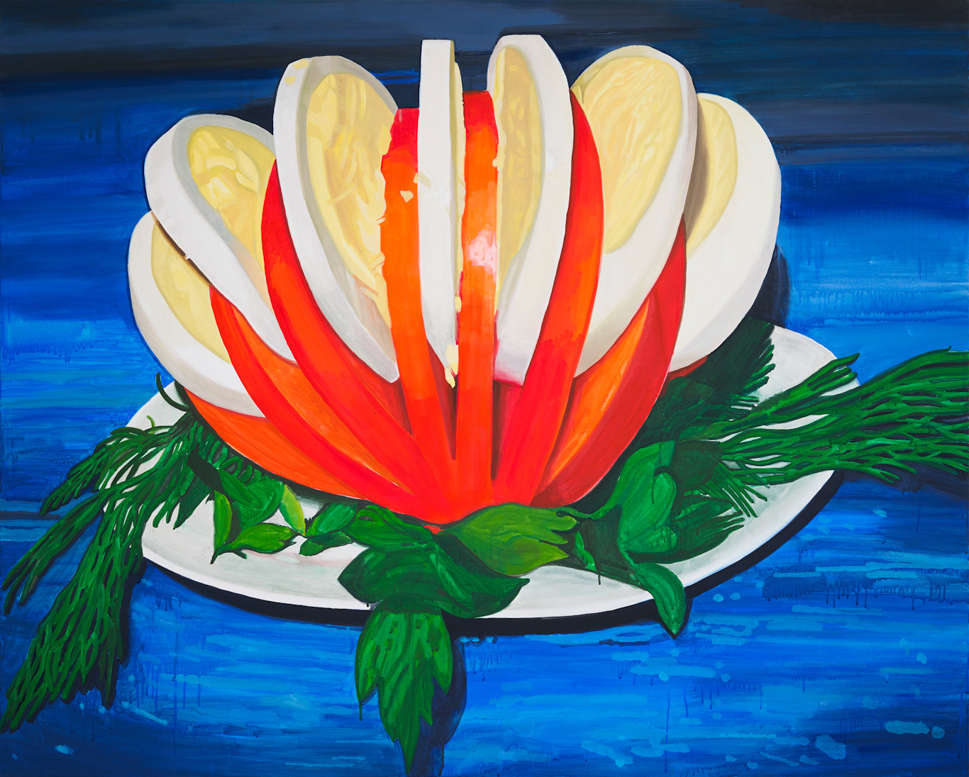 토마토와 계란, A Tomato And Eggs, 2021, gouache on cotton, 130.3ｘ193.9 ㎝