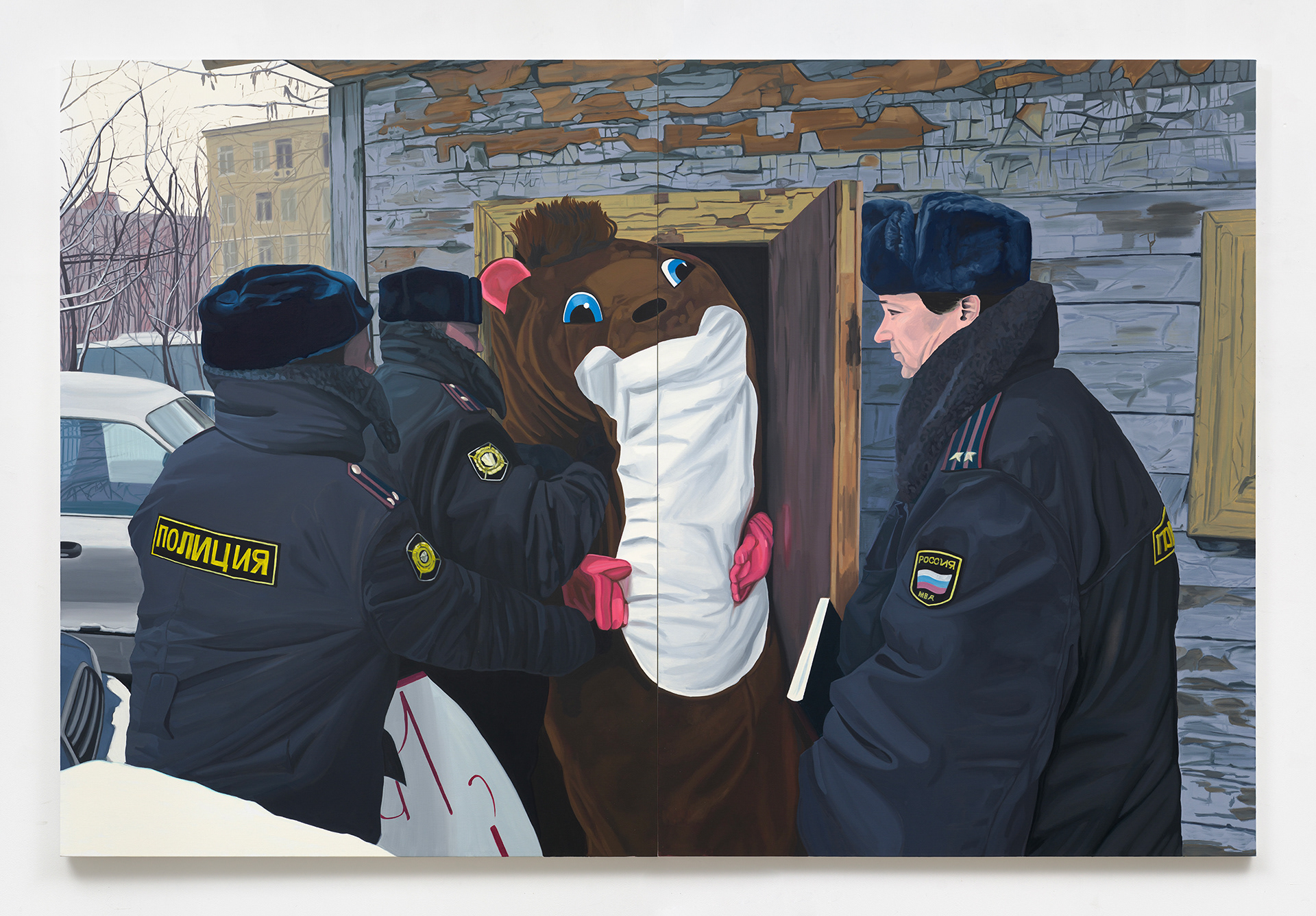 카펫 아래로 쓸어넣기 Sweep Under the Carpet, 2025, oil on canvas, 200×300 cm