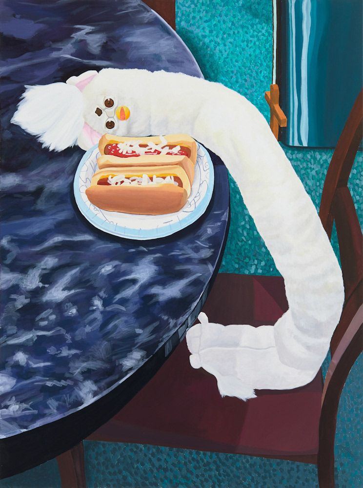롱 퍼비(핫도그는 그의 친구…), Long Furby(Hot dogs are her friends…), 2019, gouache on cotton, 131ｘ97.3 ㎝