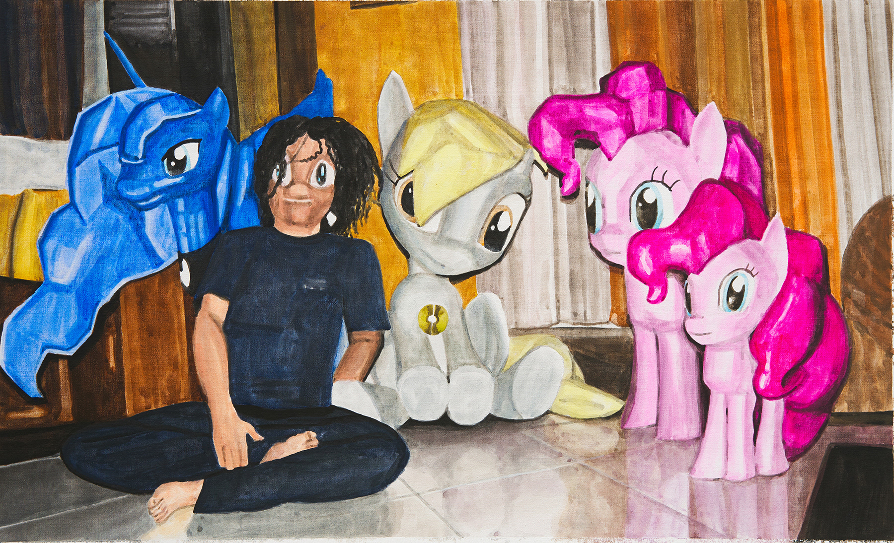 우리 가좍 Our Familia, 2022, gouache on cotton, 24ｘ39.6 ㎝