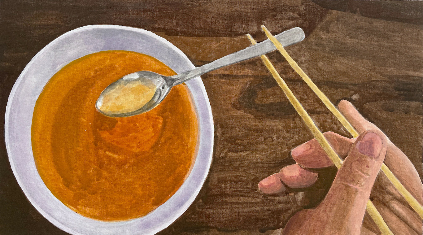 지옥의 식사법 How to Eat In Hell, 2021, gouache on cotton, 20.7ｘ36.9 ㎝