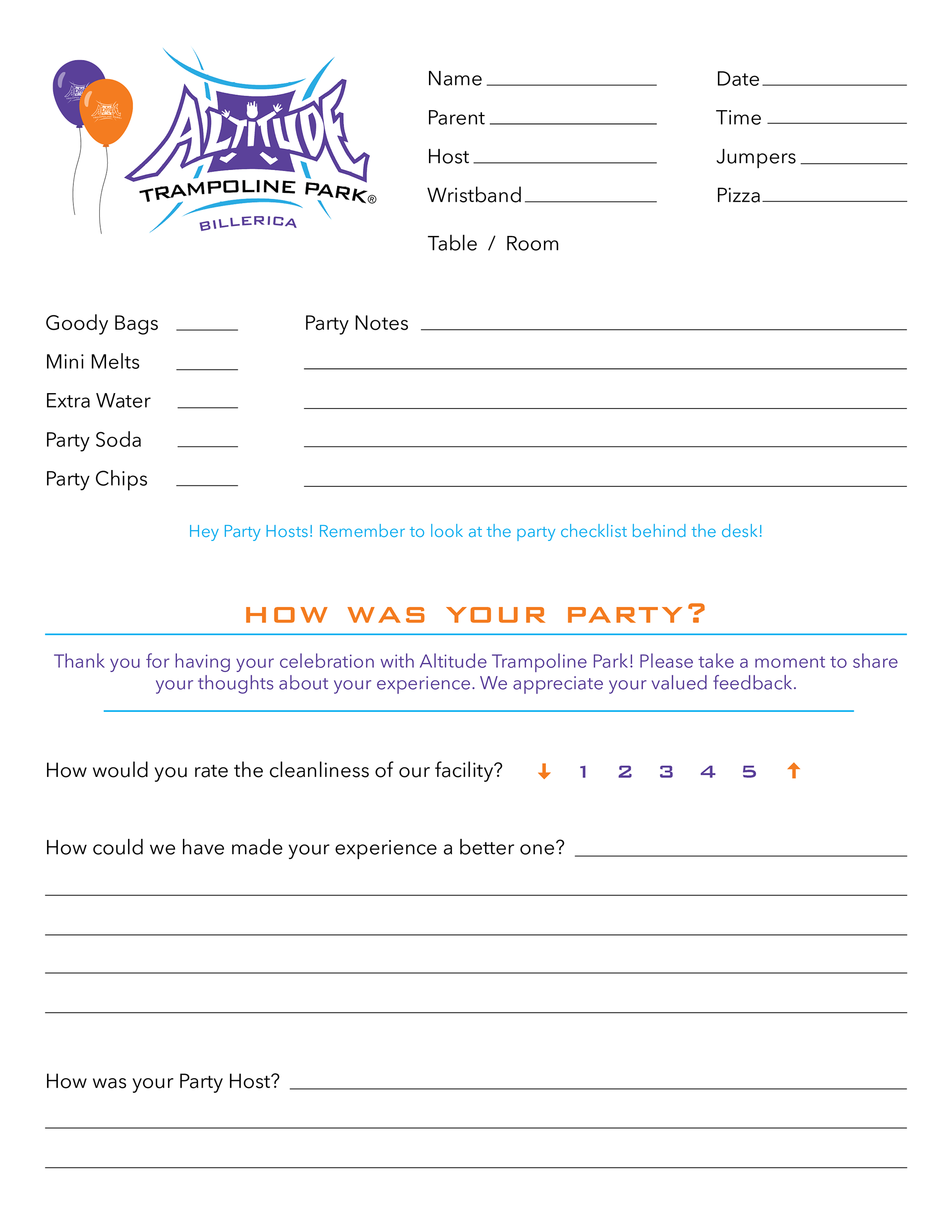 Birthday Party Information Sheet