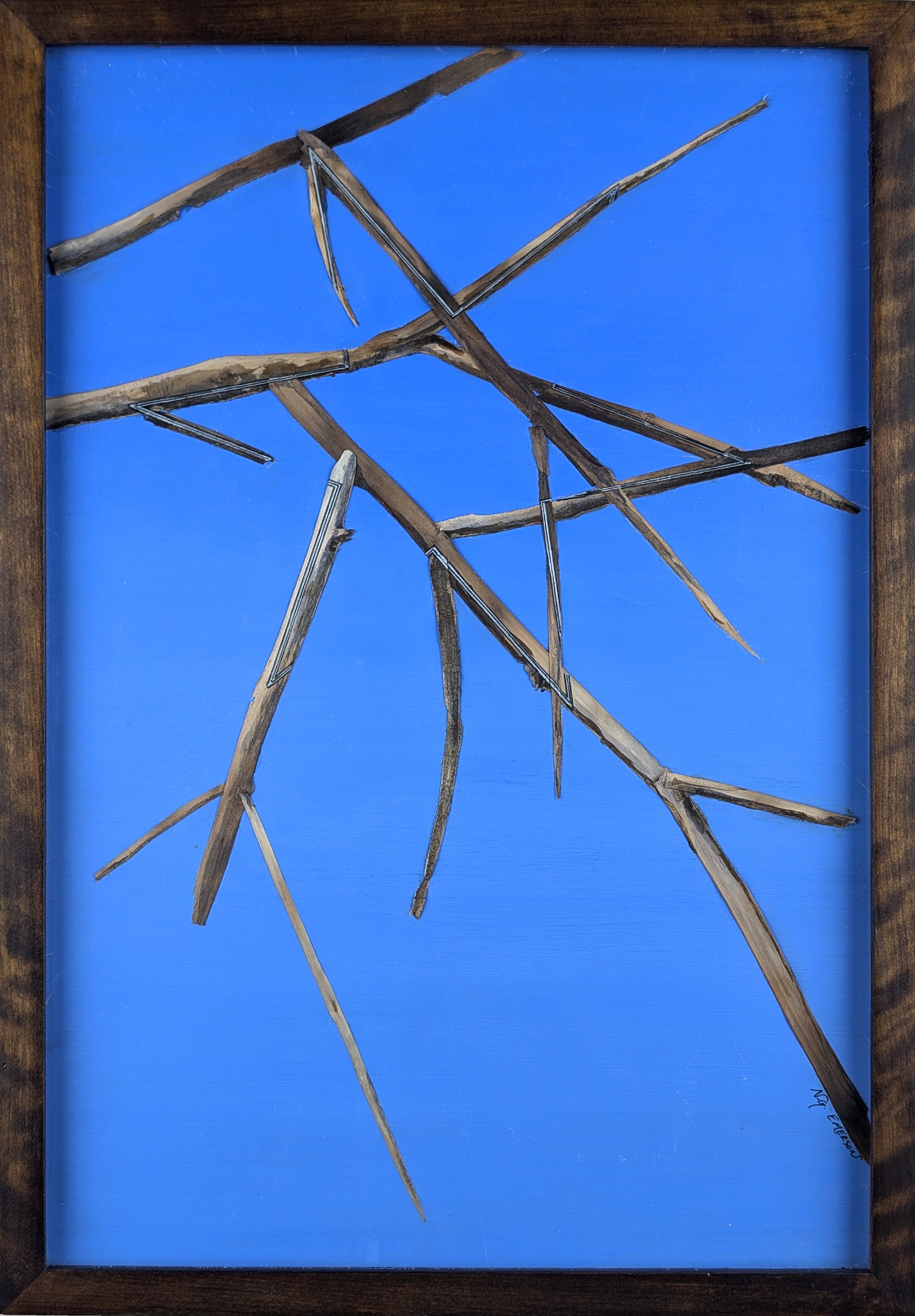 Recognition Series - Small Format No. 3 of 6 - 2023 - Acrylic on Panel, Wood Branches, Ink - Figured Birch Frame by Artist - 14 1/2" x 20 3/4"