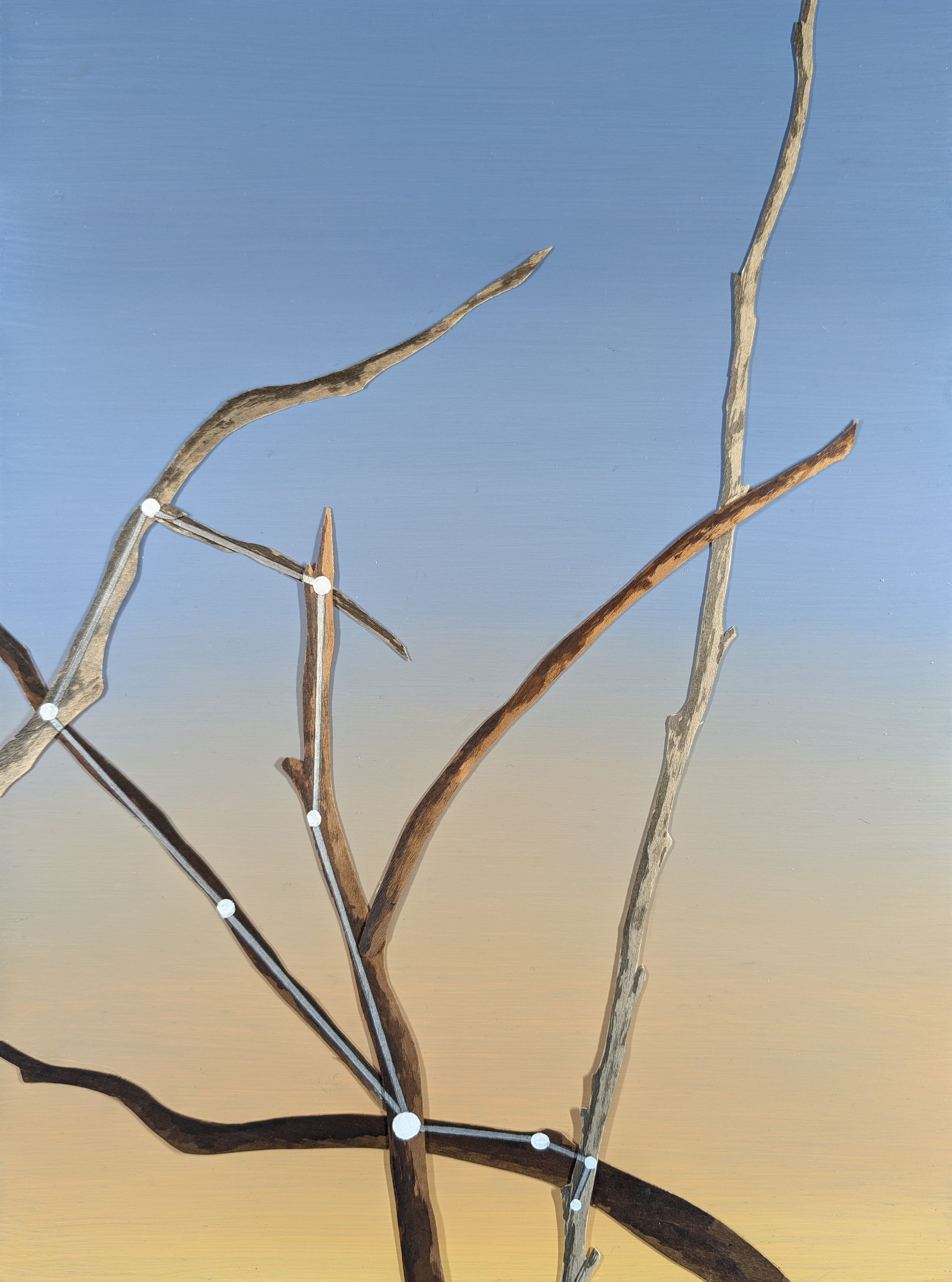 The 88 Asterisms - Herdsman - 2025 - Oil, Wood Branches, Ink - 16" x 12"