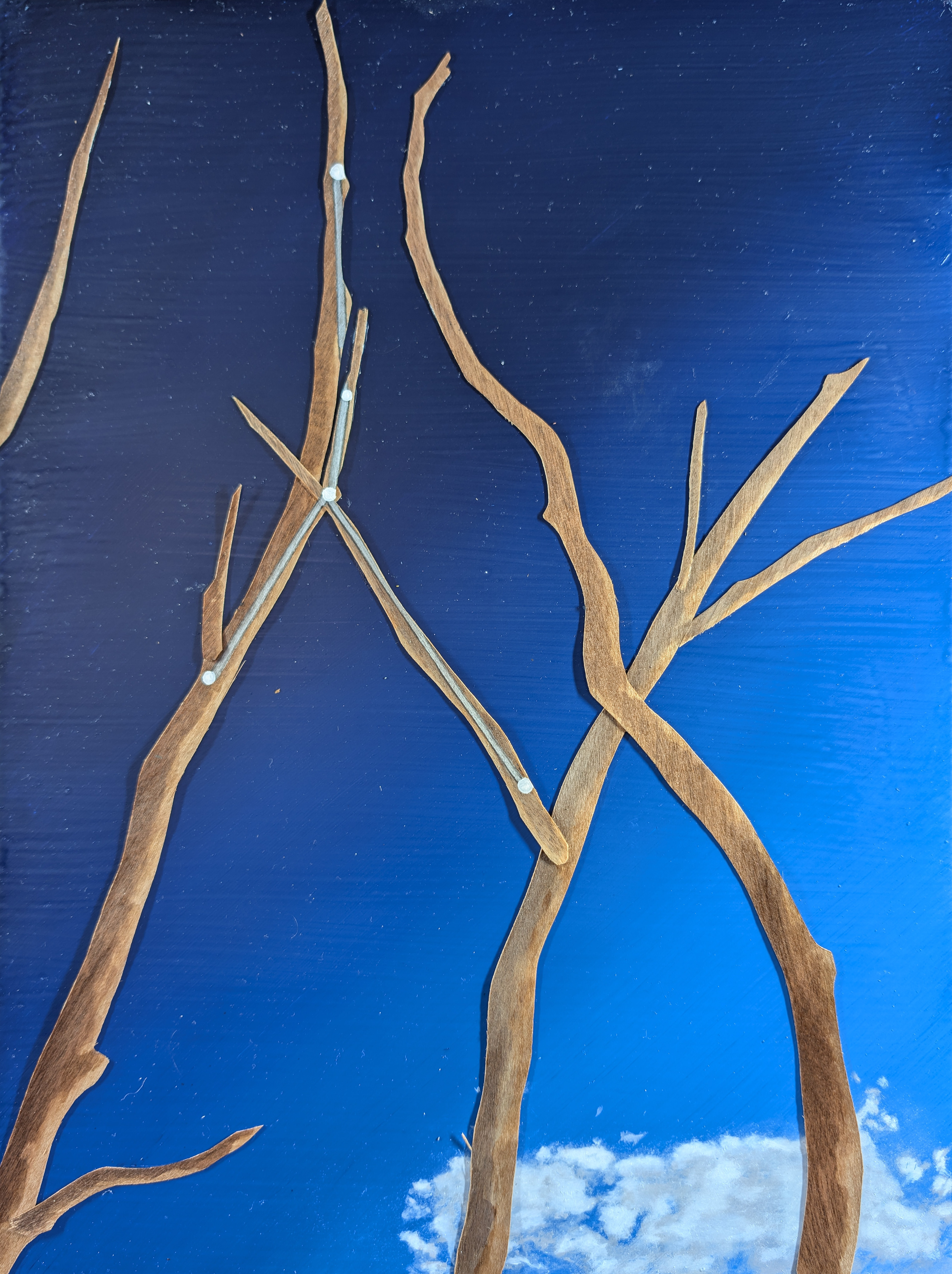 The 88 Asterisms - Crab - 2025 - Oil, Wood Branches, Ink - 16" x 12"