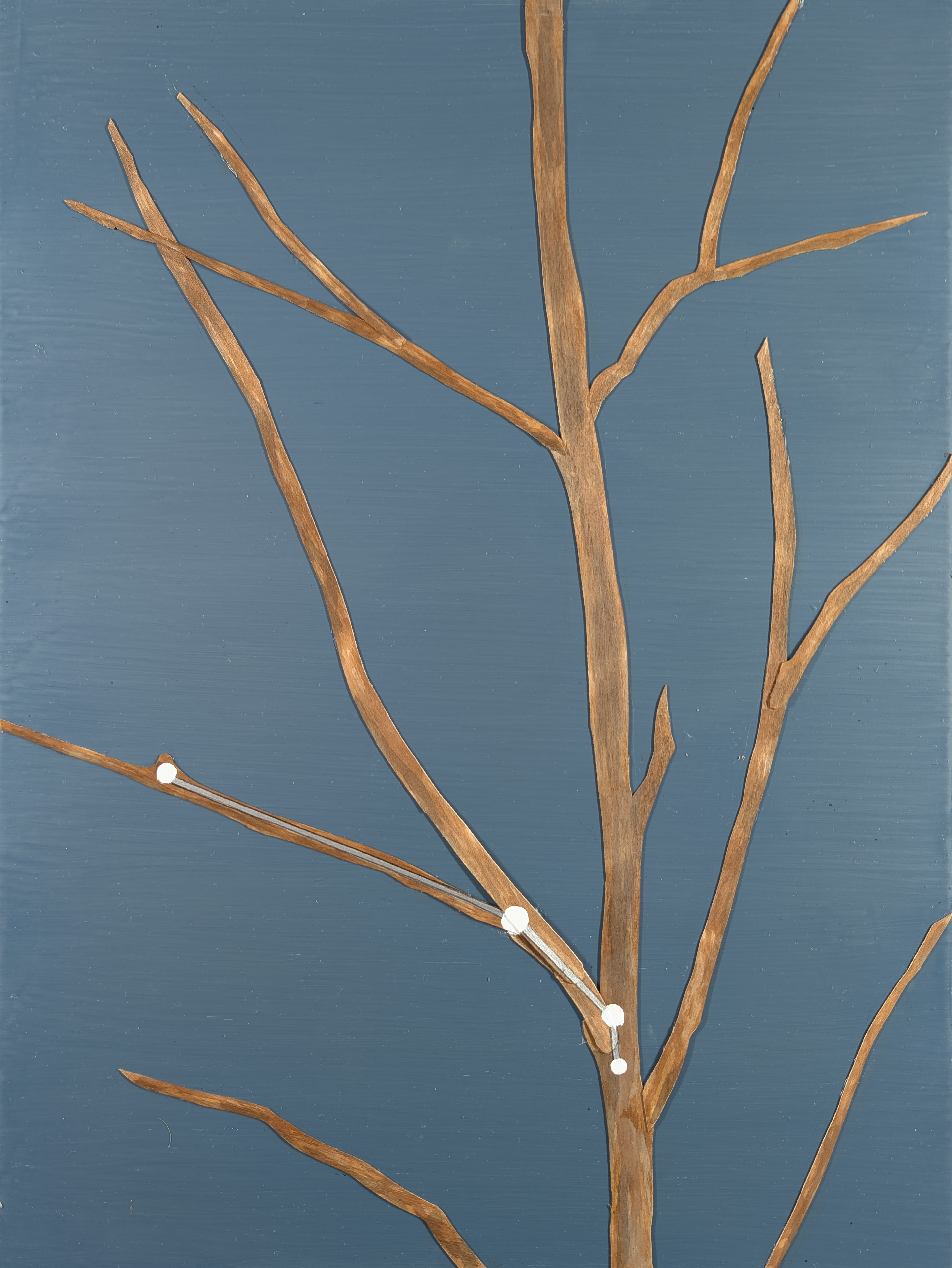 The 88 Asterisms - Ram - 2025 - Oil, Wood Branches, Ink - 16" x 12"