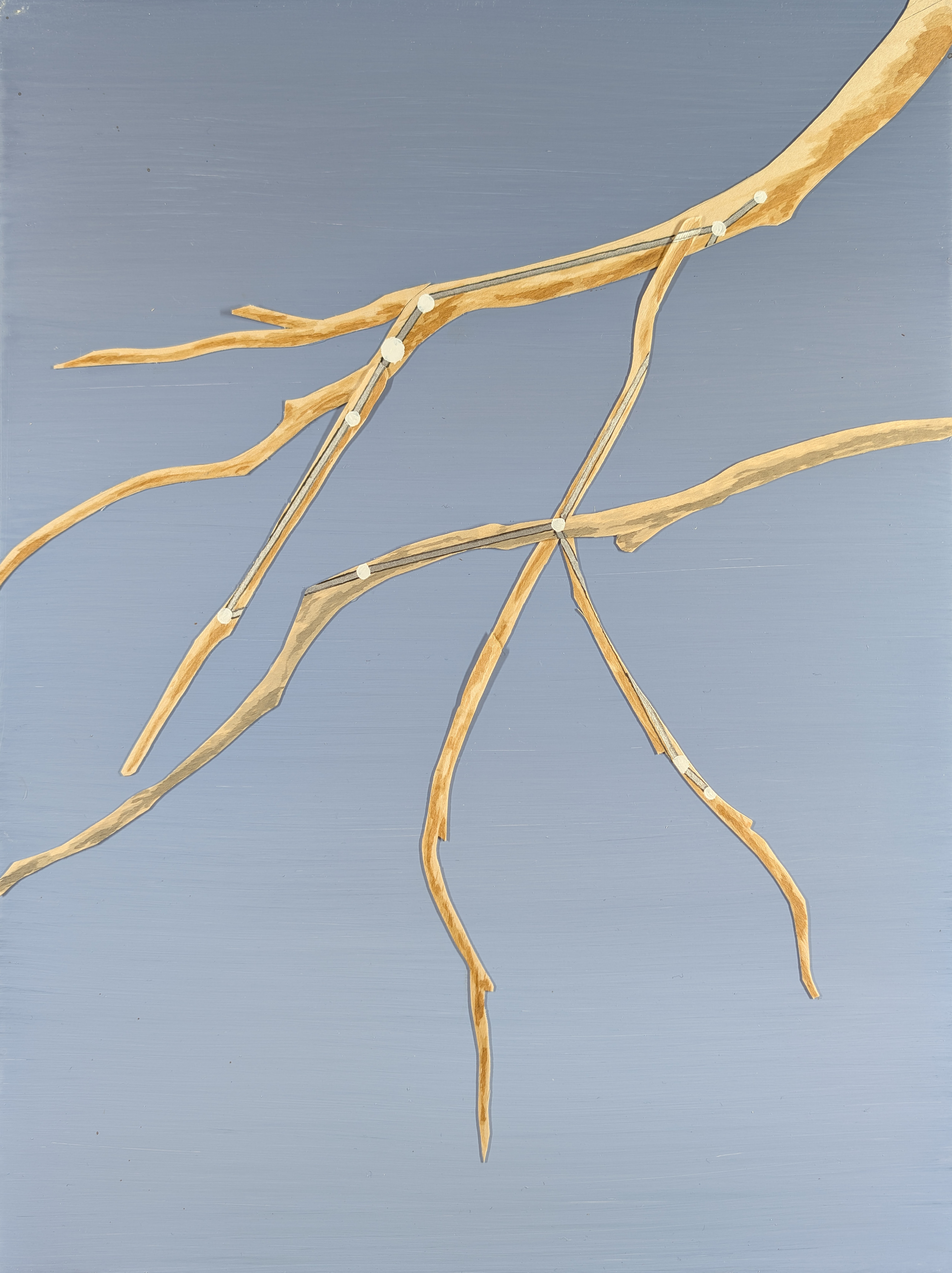 The 88 Asterisms - Eagle - 2025 - Oil, Wood Branches, Ink - 16" x 12"