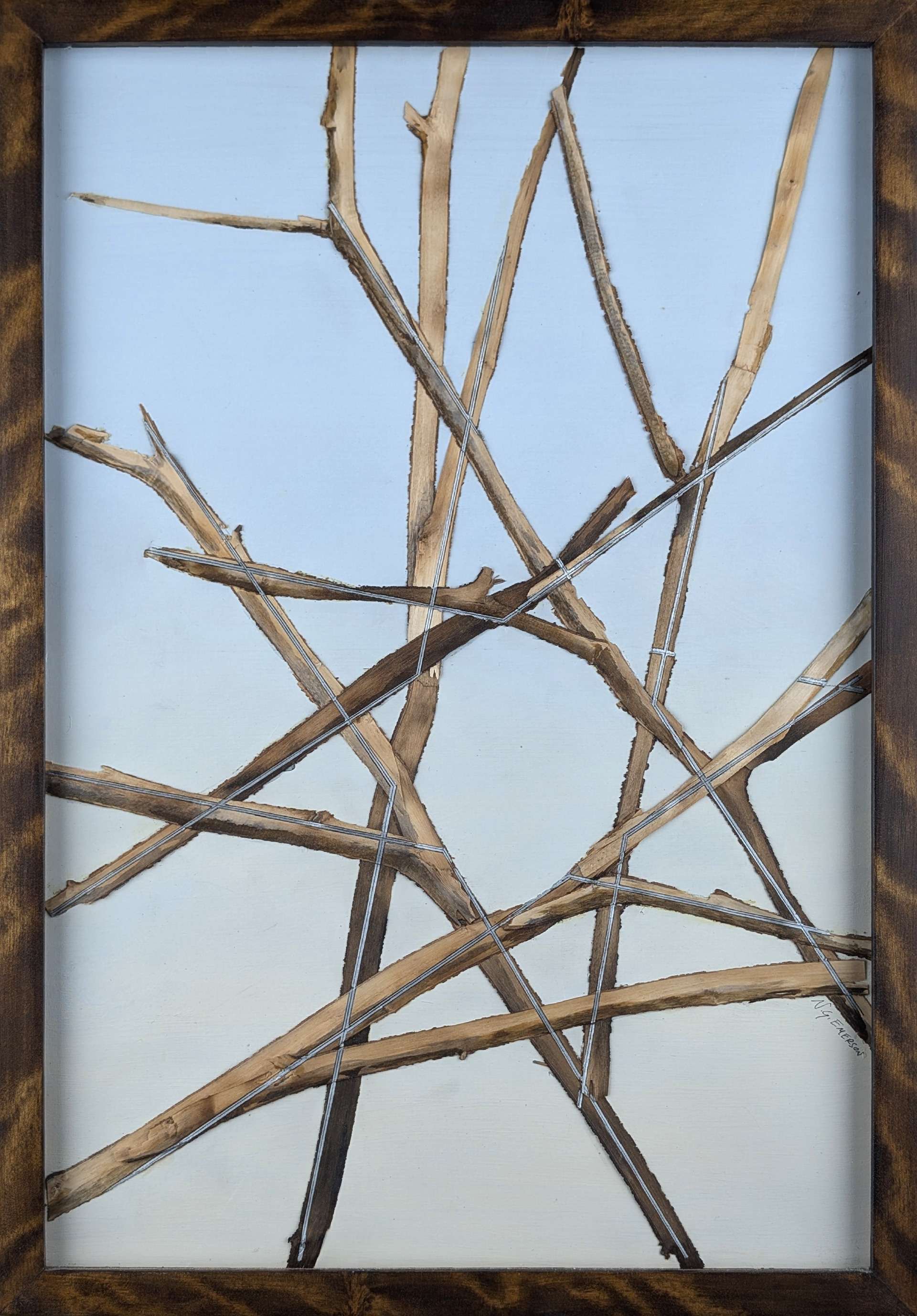 Recognition Series - Small Format No 2 of 6 - 2023 - Acrylic on Panel, Wood Branches, Ink - Figured Birch Frame by Artist - 14 1/2" x 20 3/4"
