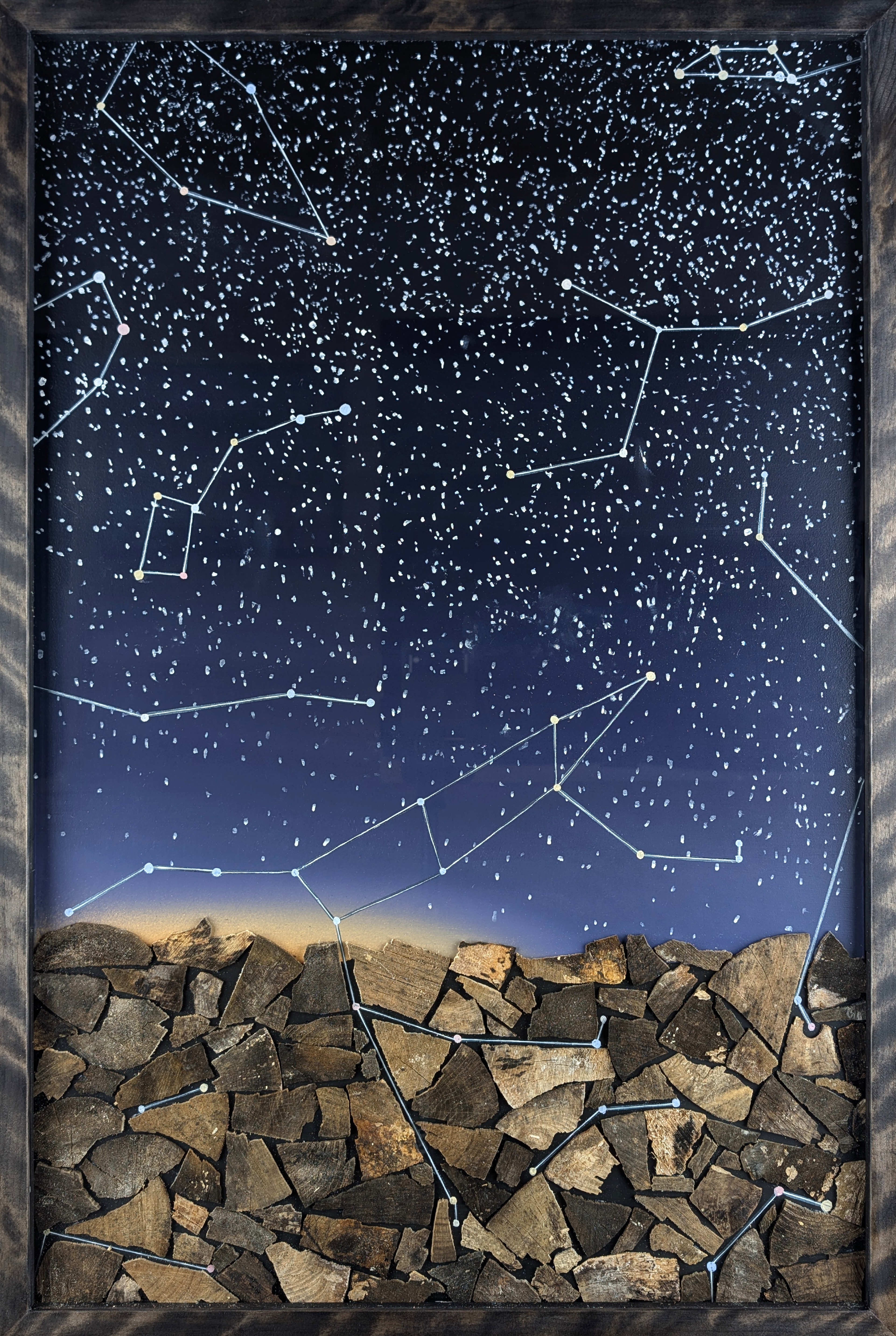 Firewood Series - Small Format No. 3 of 3. - 2024 - Oil on Panel, Firewood - Figured Birch Frame by Artist - 20 3/4" x 30 3/4"