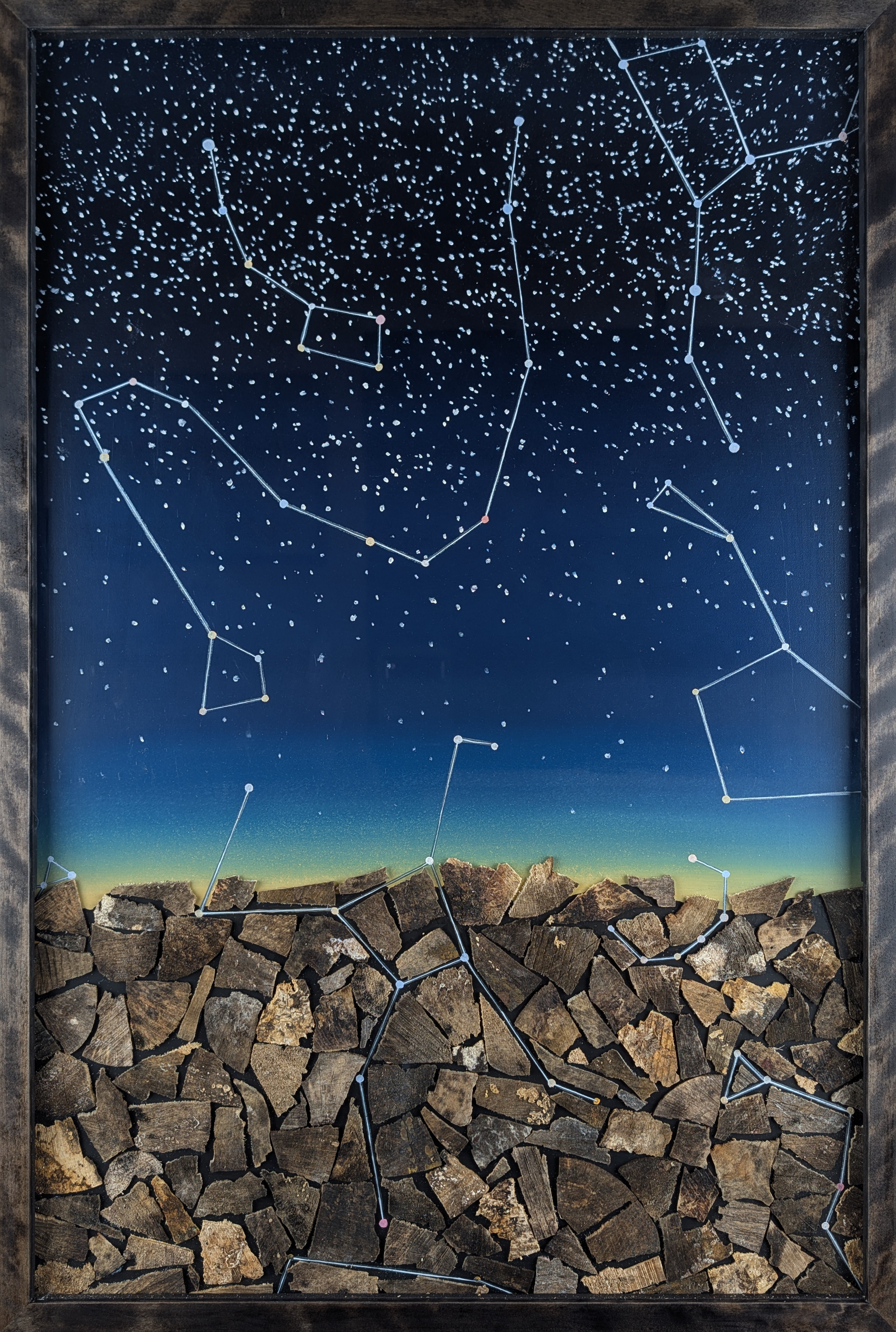 Firewood Series - Small Format No. 2 of 3 - 2024 - Oil on Panel, Firewood - Figured Birch Frame by Artist - 20 3/4" x 30 3/4"