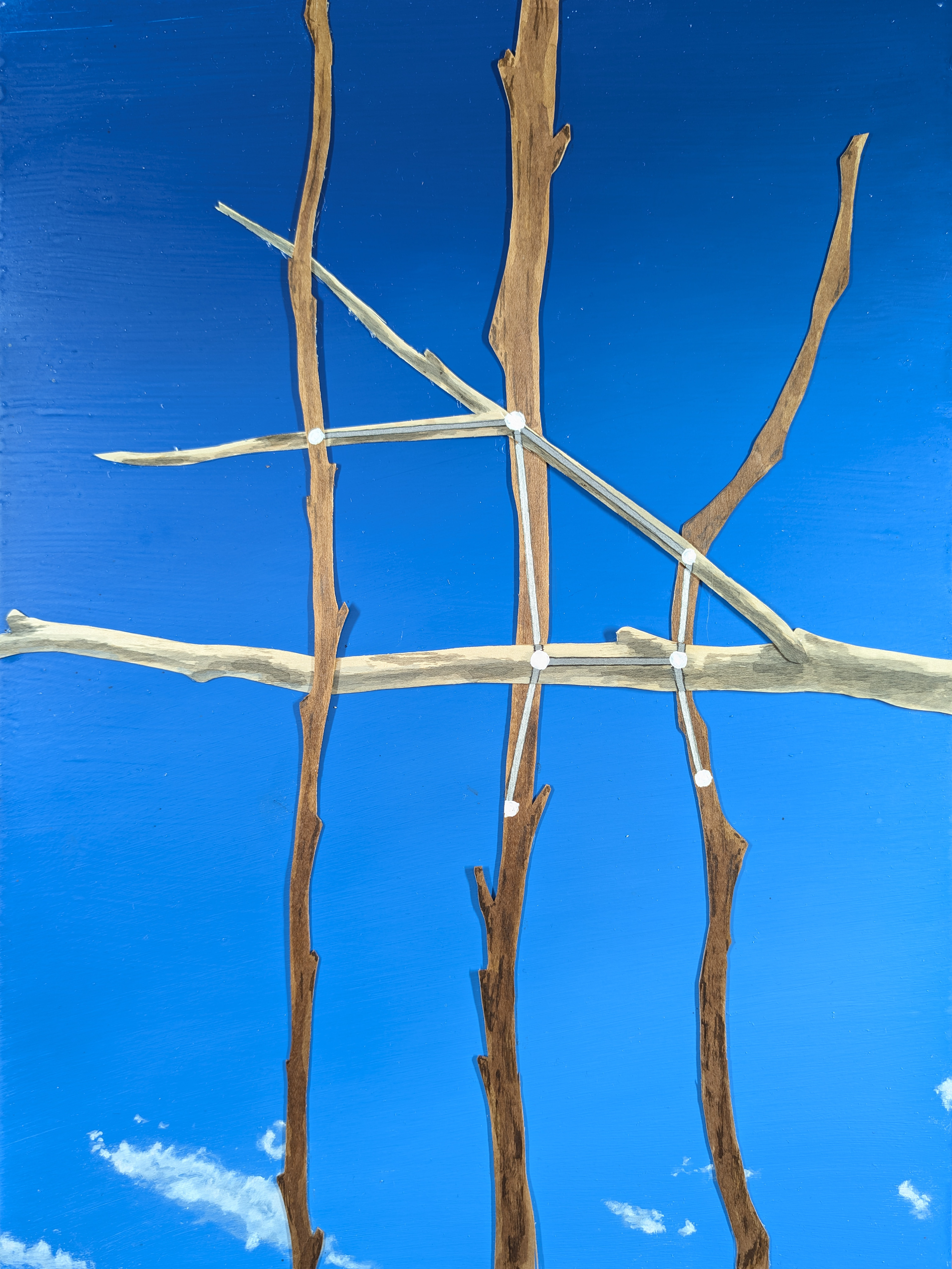 The 88 Asterisms - Altar - 2025 - Oil, Wood Branches, Ink - 16" x 12"