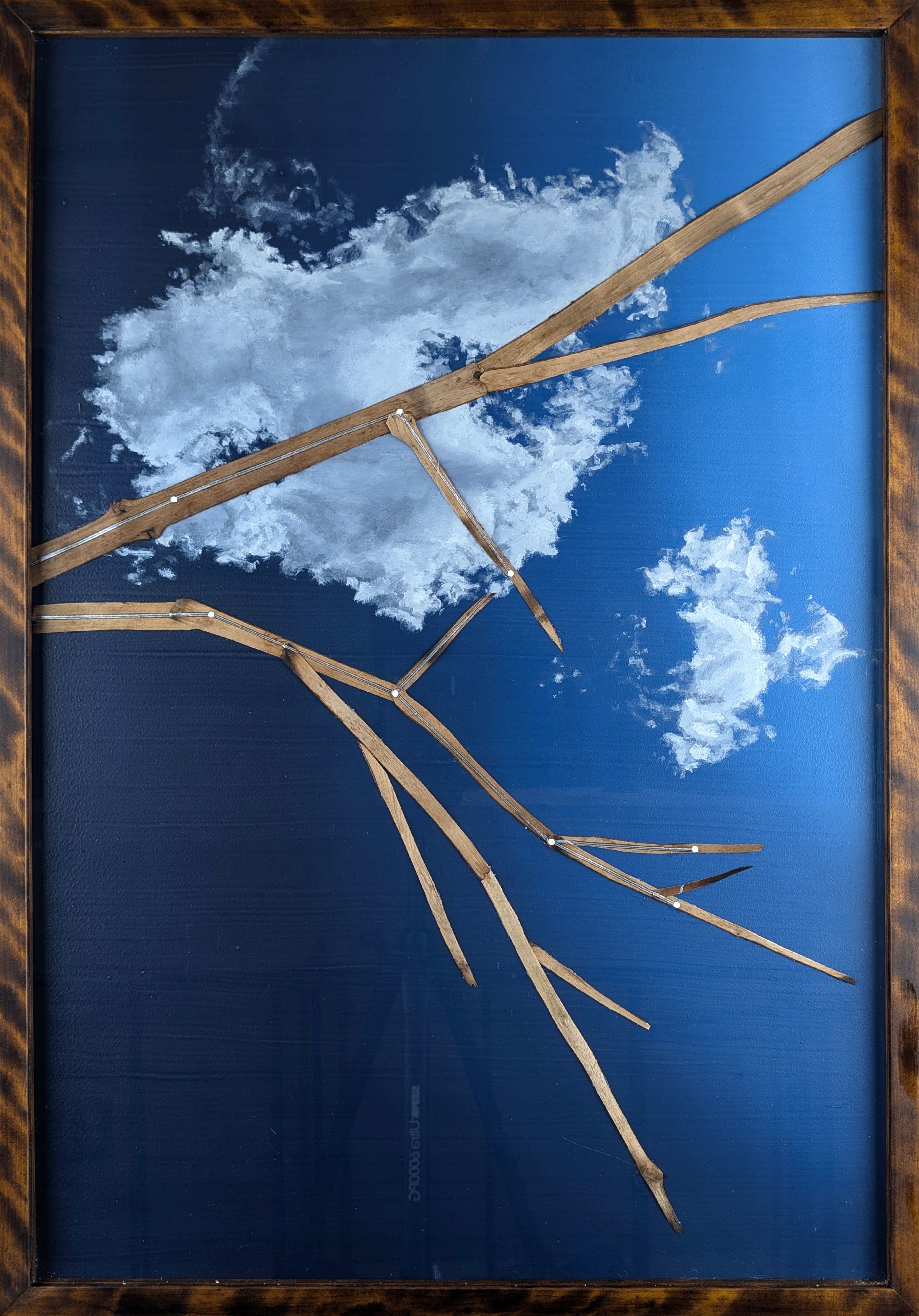 Confirmation Series - Bootes - 2024 - Oil on Panel, Wood Branches, Ink - Figured Birch Frame by Artist - 20 3/4" x 29 3/4"