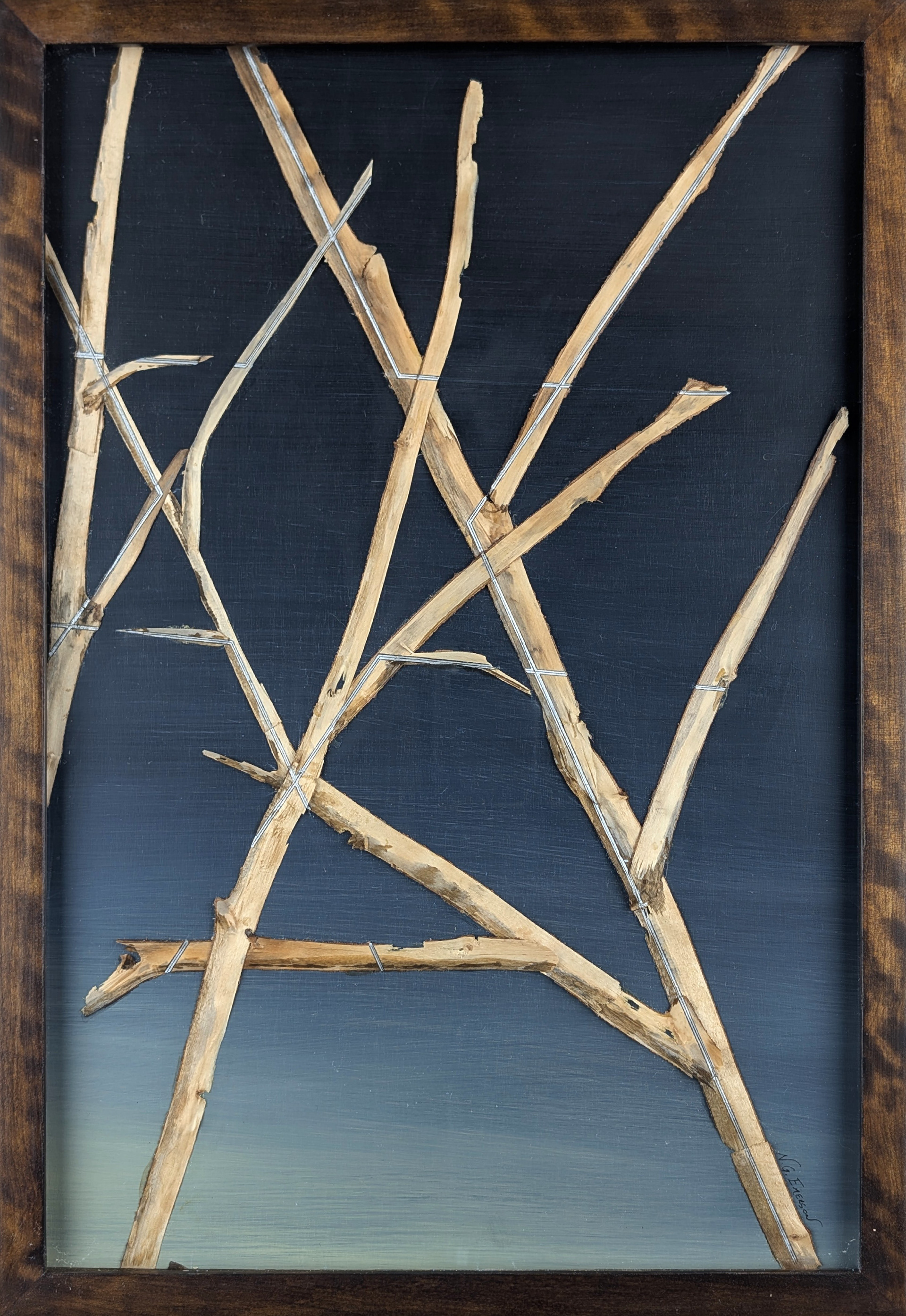 Recognition Series - Small Format No. 6 of 6 - 2023 - Acrylic on Panel, Wood Branches, Ink - Figured Birch Frame by Artist - 14 1/2" x 20 3/4"