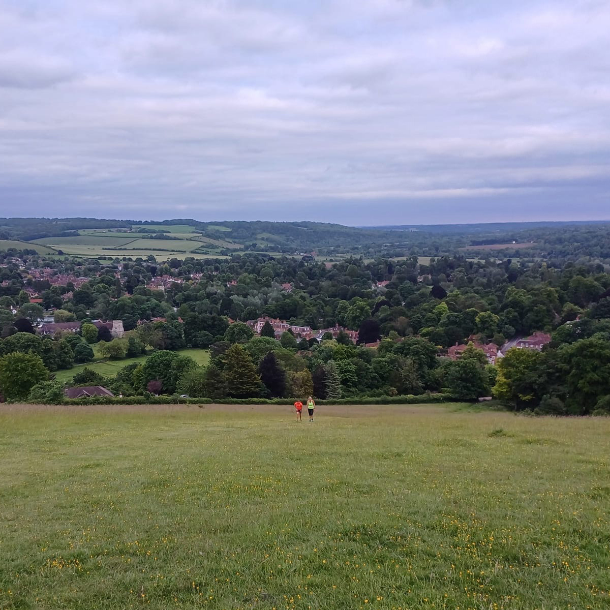 Vikki and Jac "running" up Lardon Chase
