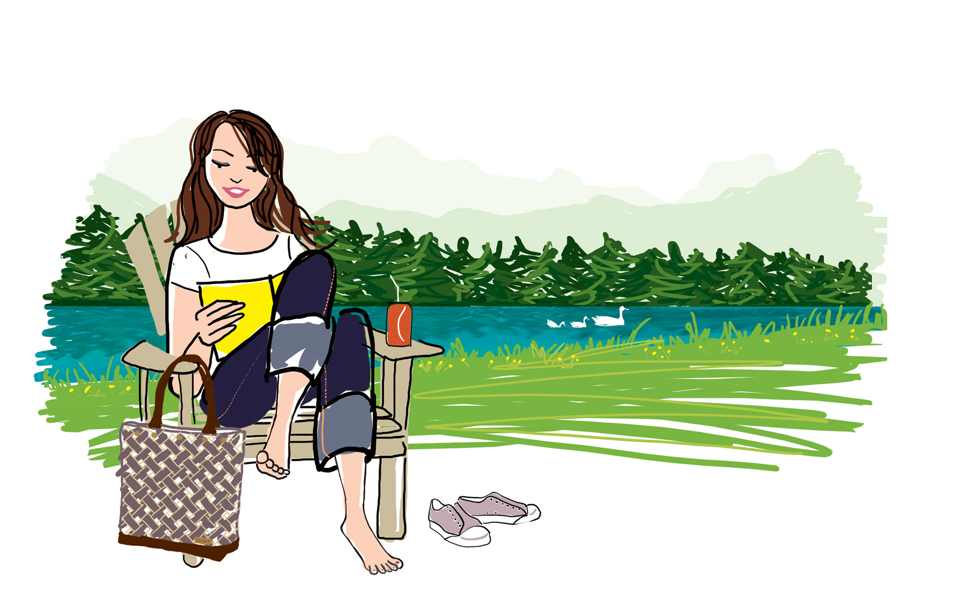 scenic digital illustration of a woman relaxing outdoors