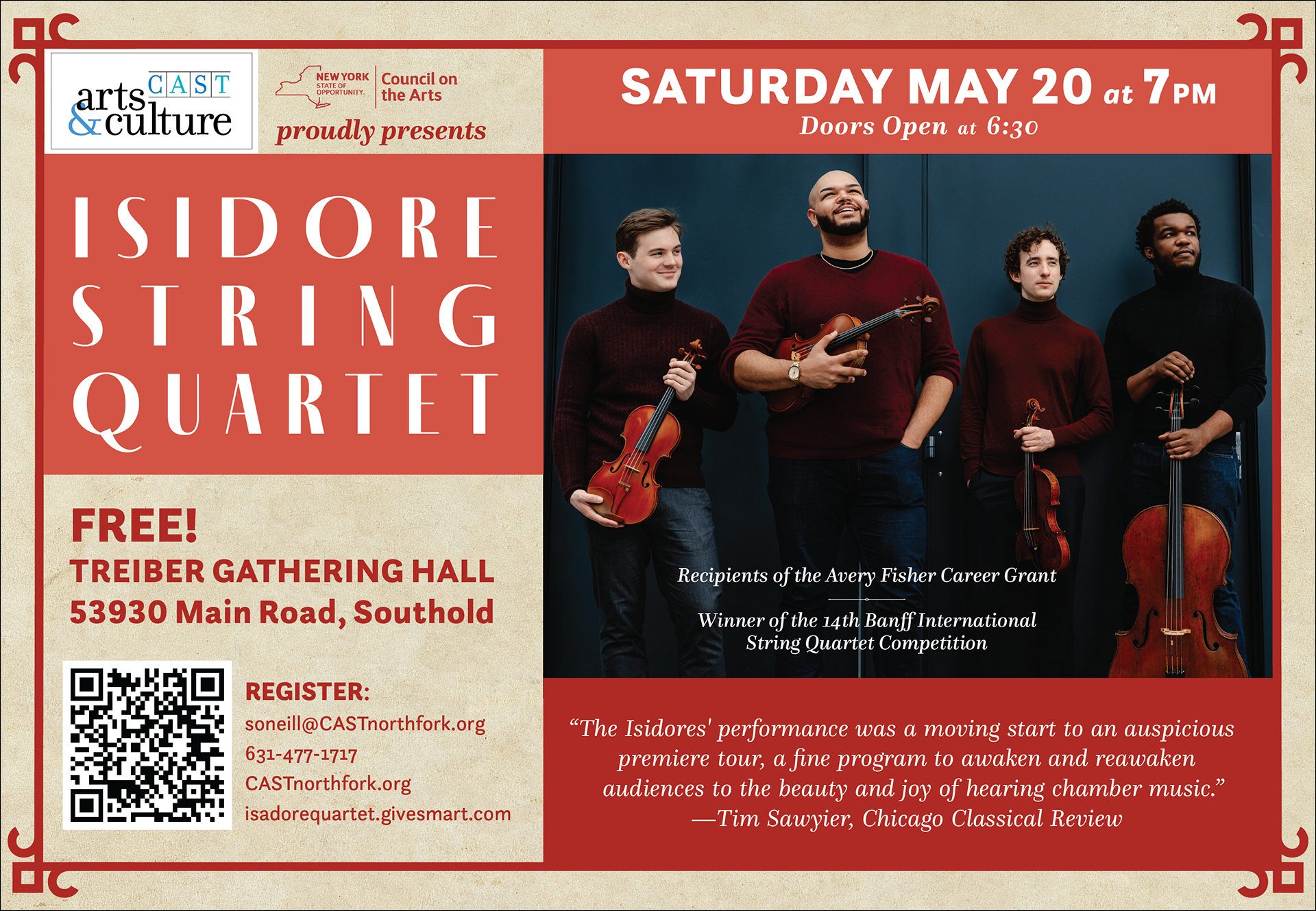 CAST Arts & Culture print ad: Isidore String Quartet
