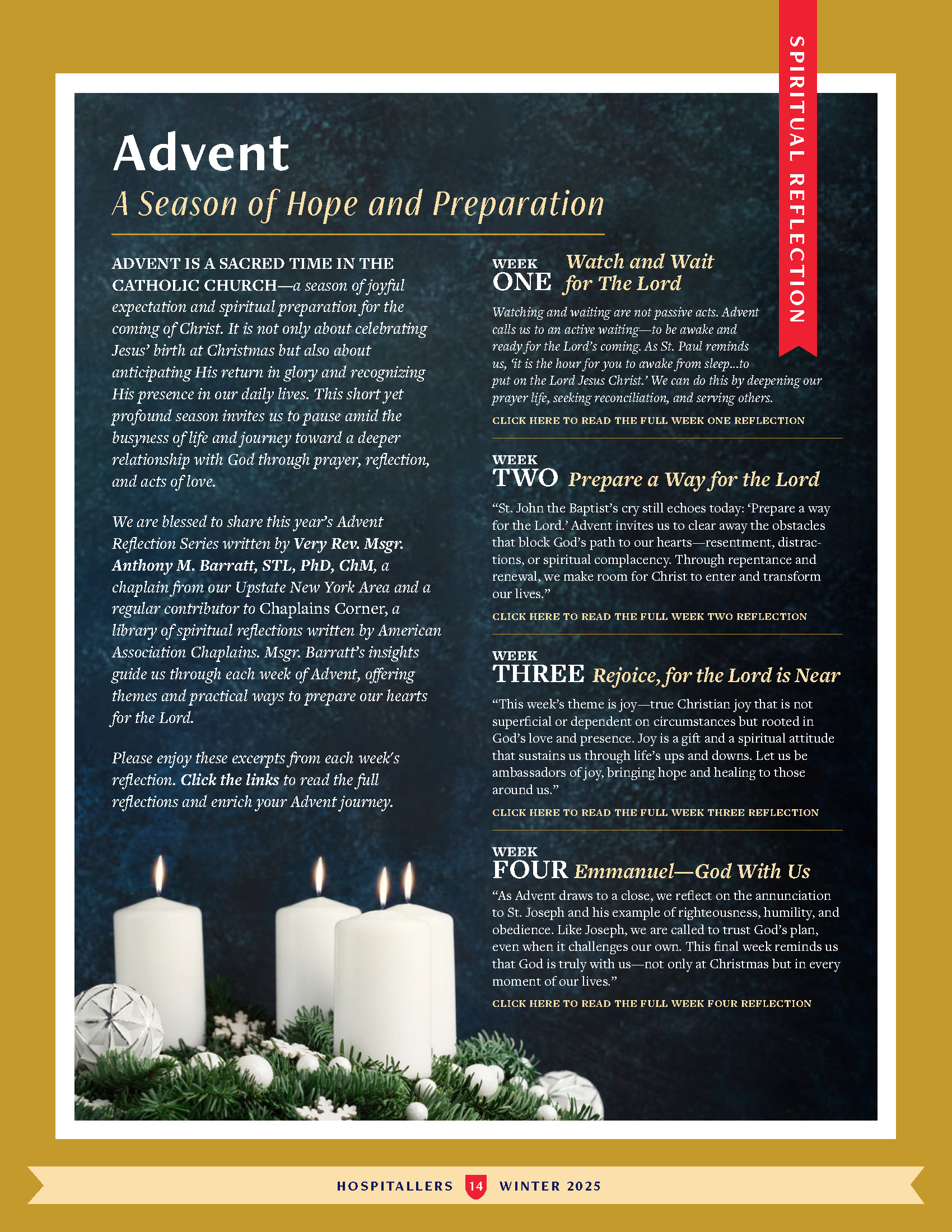 HOSPITALLERS newsletter Spiritual Reflection