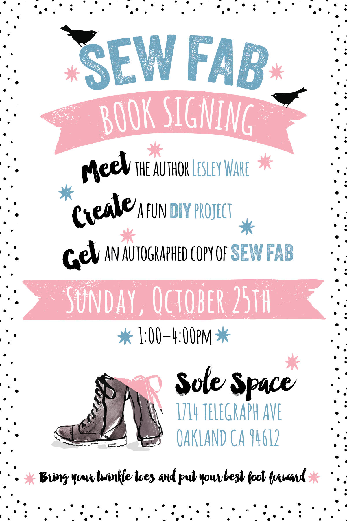 SEW FAB book promo postcard invite