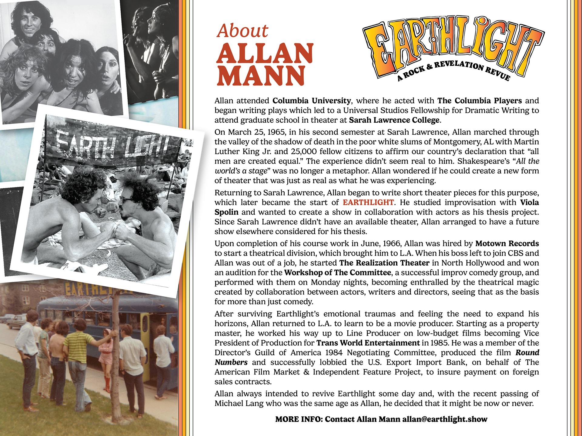 Bio page for presentation deck for the revival of EARTHLIGHT