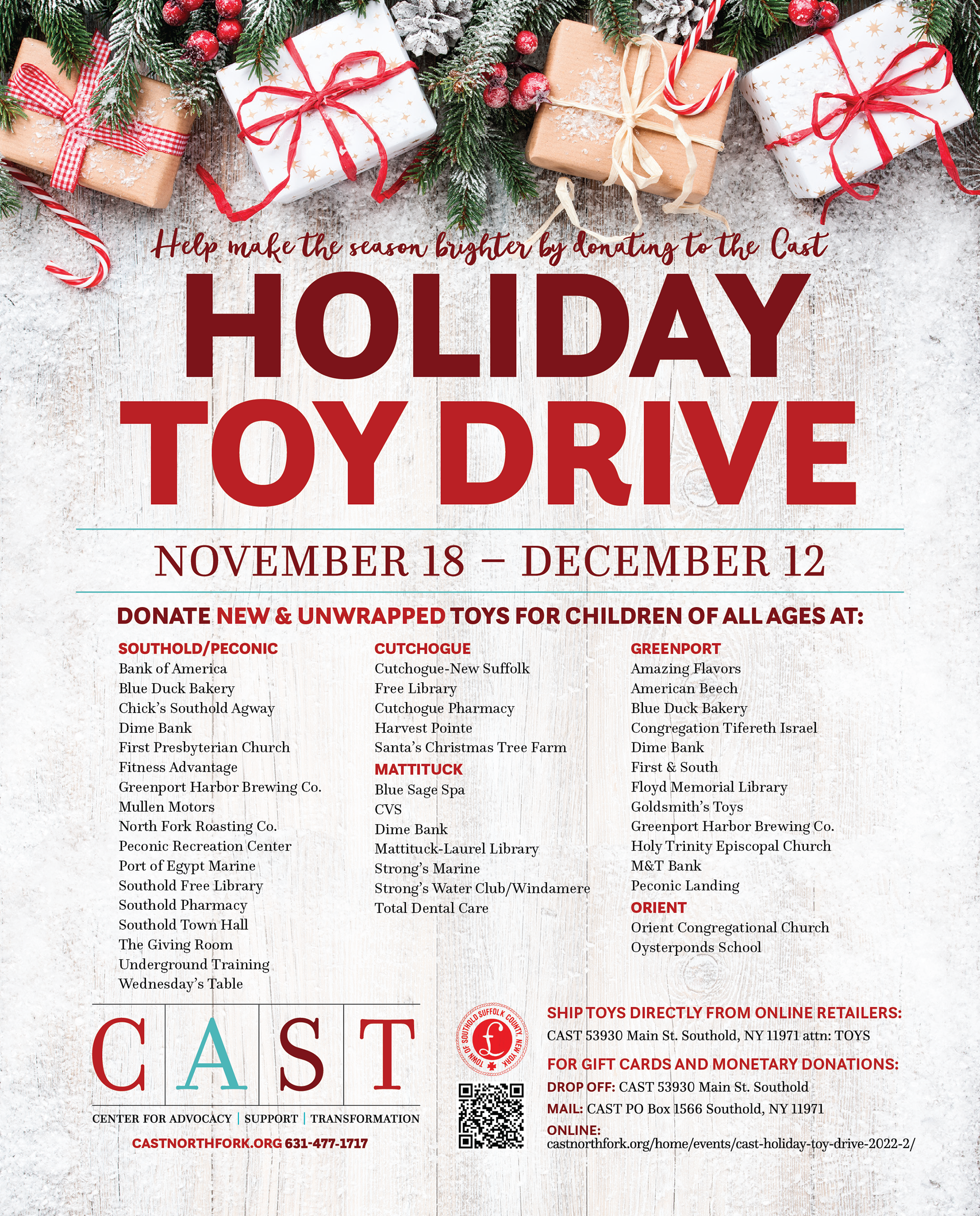 CAST Holiday Toy Drive print ad