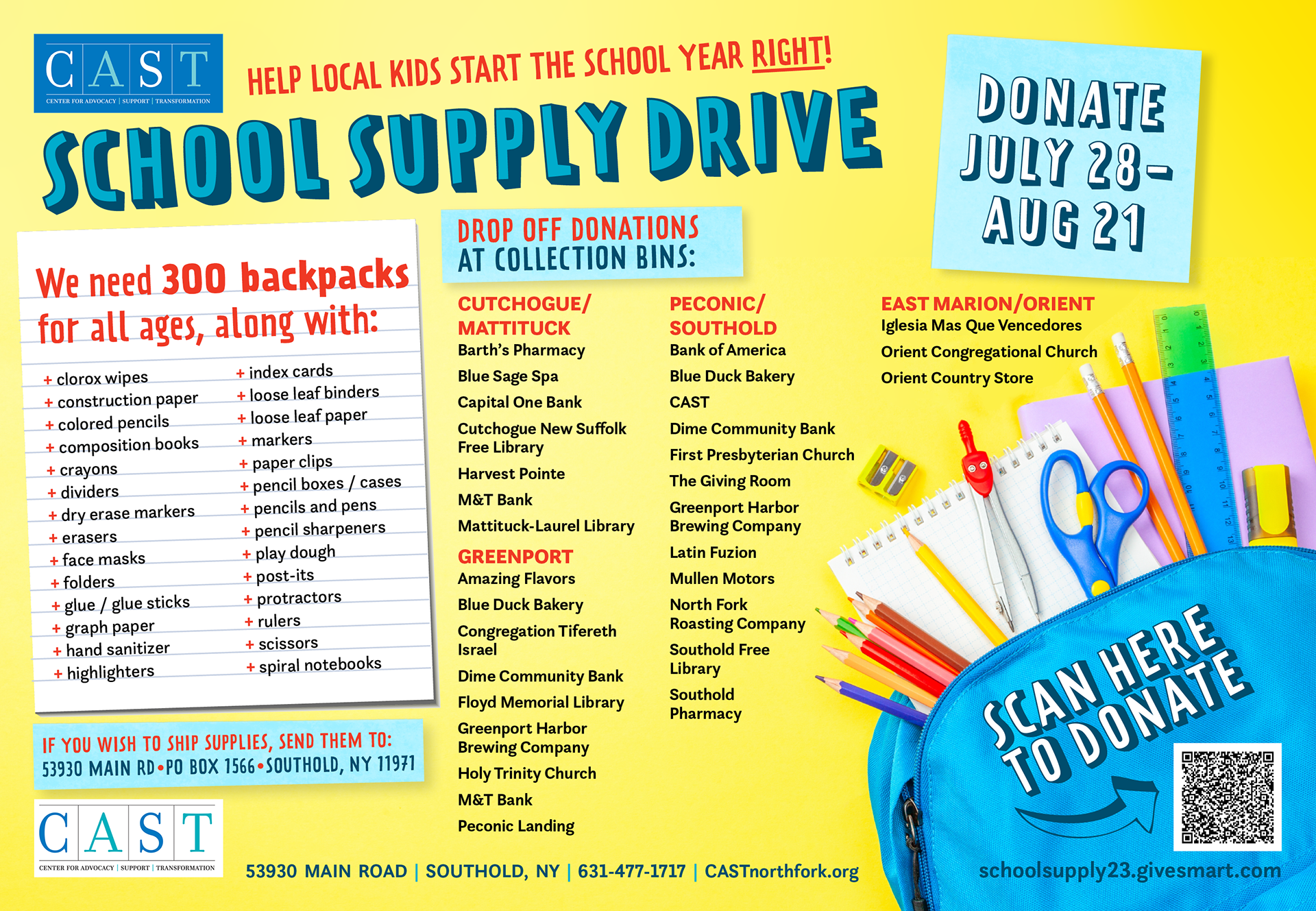 CAST School Supply Drive print ad