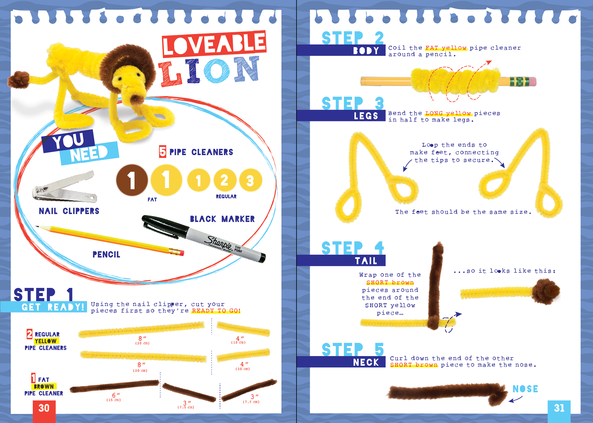 PIPE CLEANER ANIMALS by Klutz: pitch design spread B